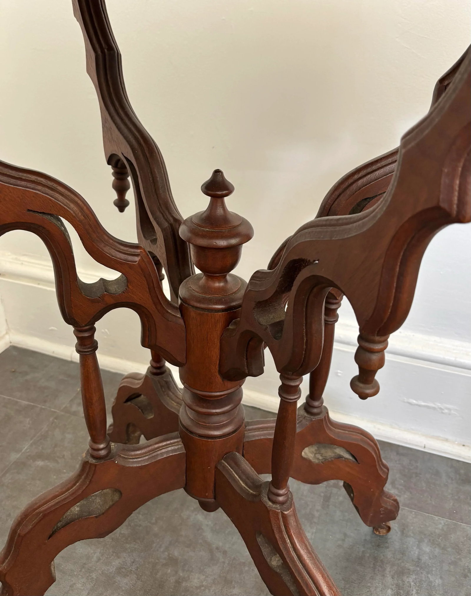 1800s Victorian Carved Mahogany Marble Top Table on Casters - 7
