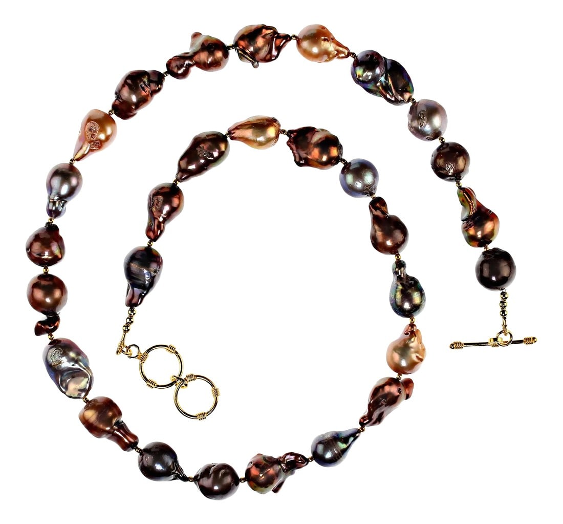Ajd Multi Color Baroque Freshwater Pearl Necklace Great Gift!: Elevate your style with this stunning 23-24 inch expandable multi-color baroque freshwater pearl necklace. Featuring lustrous, dyed freshwater pearls in a gorgeous palette of gold, bronze, brown, and
