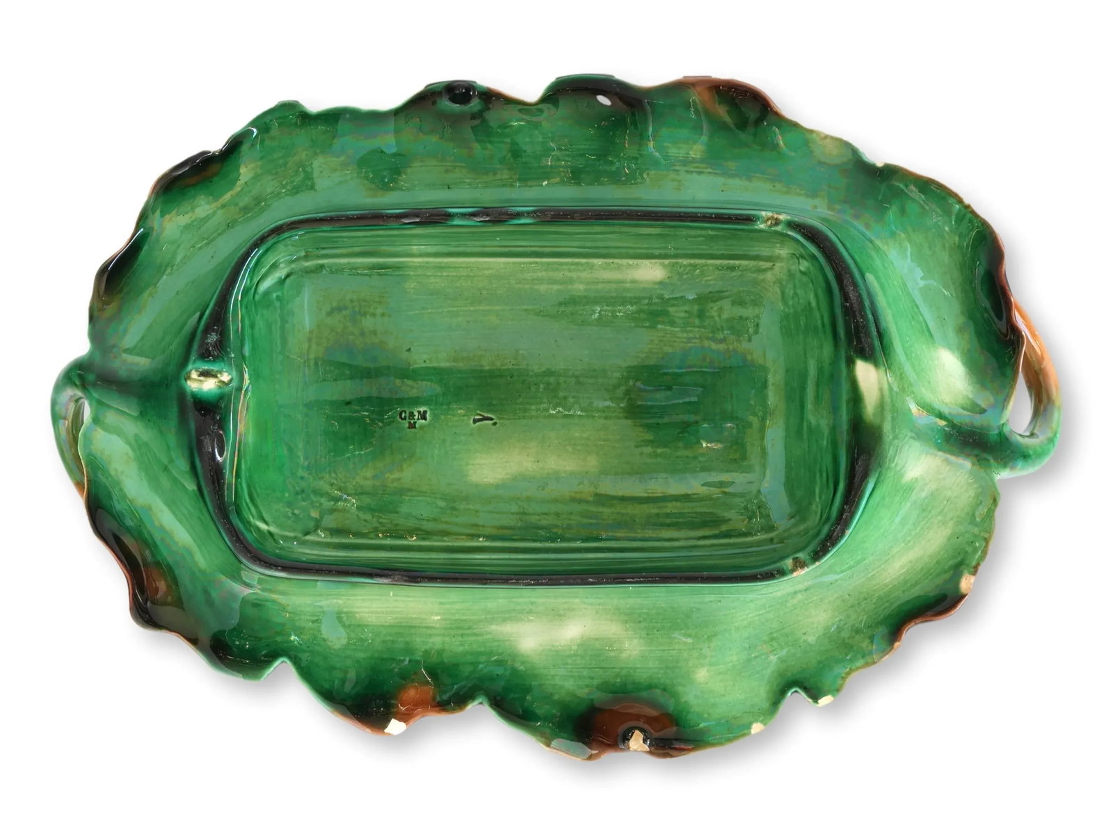 Antique French Creil Et Montereau Barbotine Majolica Asparagus Cradle - 5
