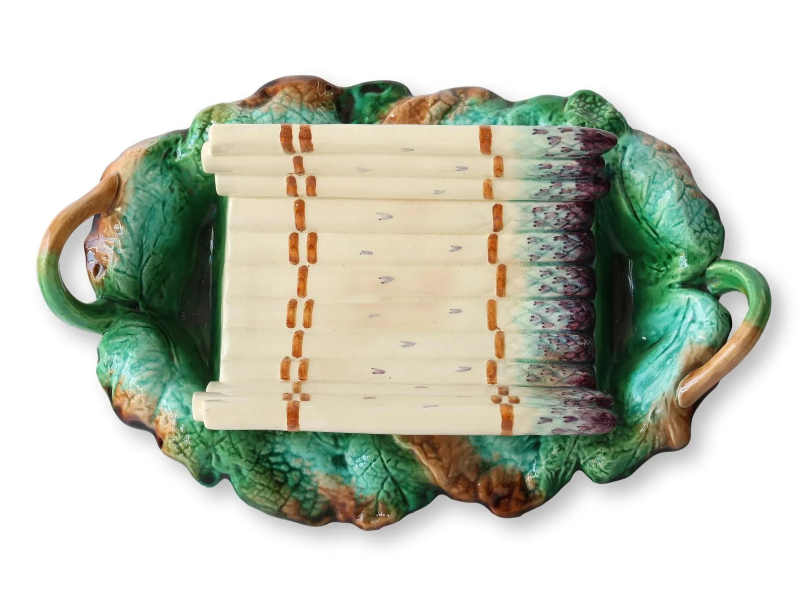 Antique French Creil Et Montereau Barbotine Majolica Asparagus Cradle - 6