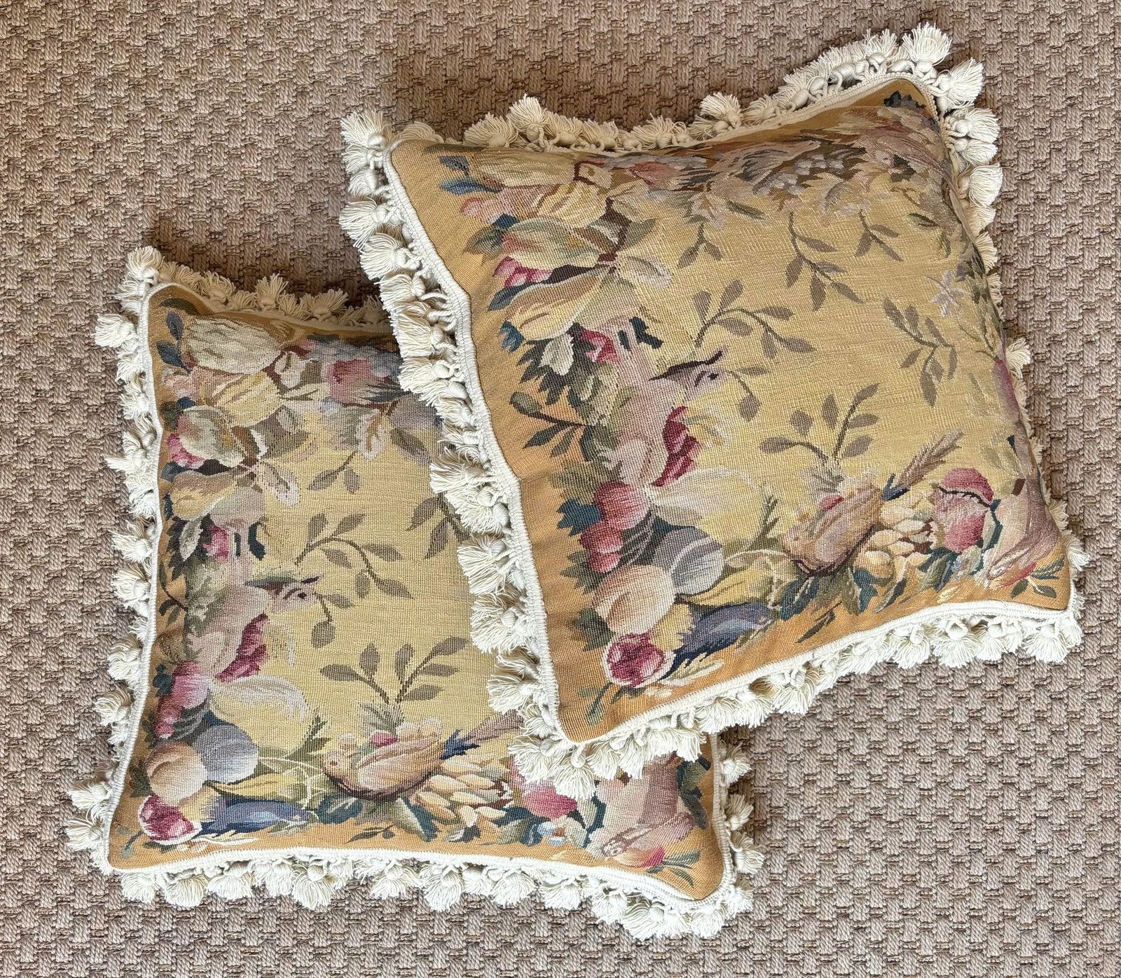 Antique Aubusson Tapestry Pillows, a Pair - 12