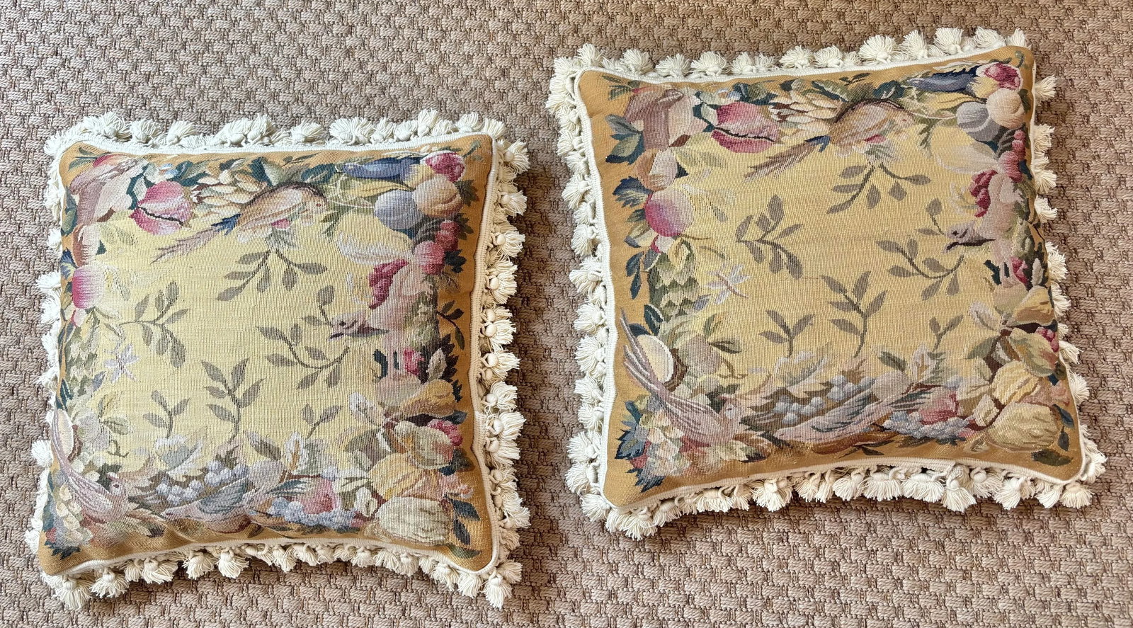 Antique Aubusson Tapestry Pillows, a Pair - 2