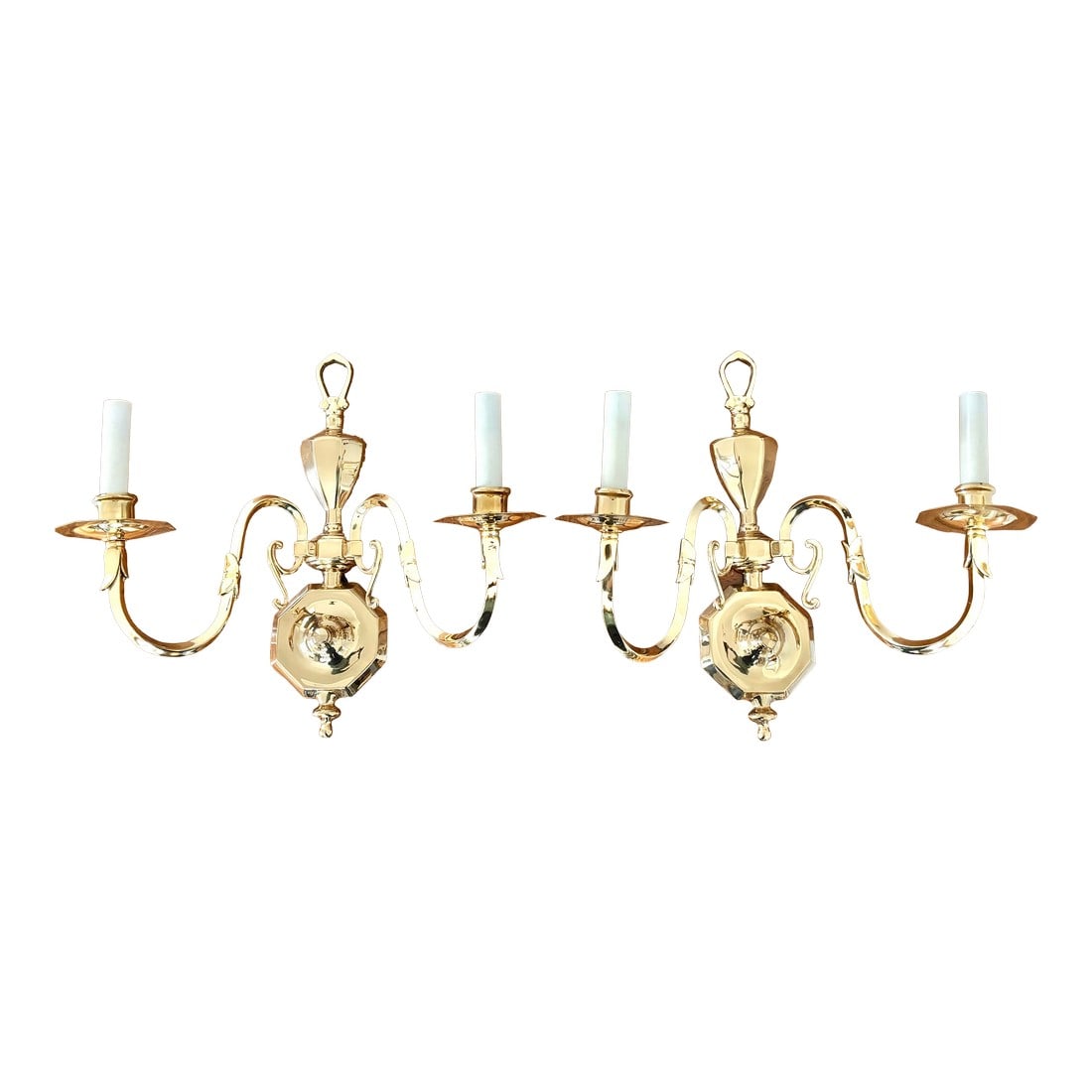 1980s Georgian Brass Wall Sconces, a Pair (1 of 12)