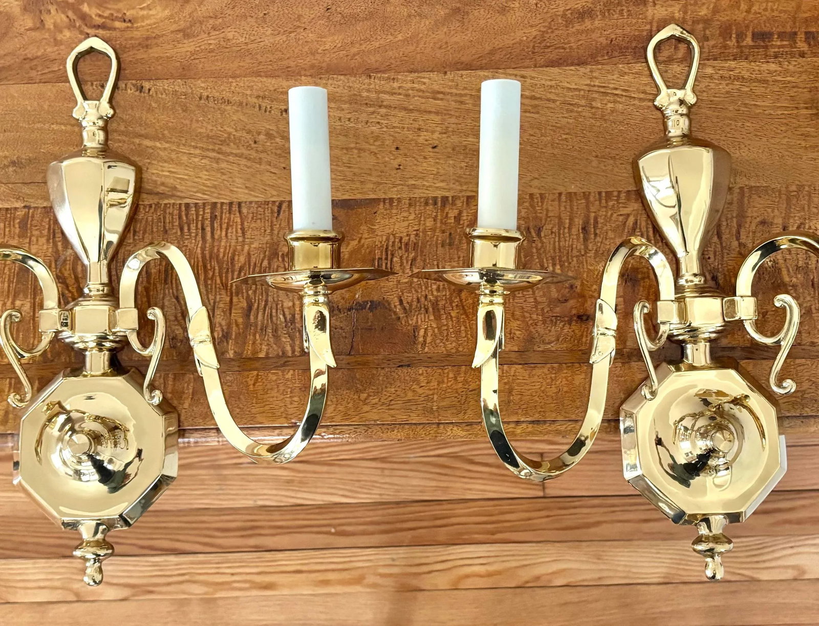 1980s Georgian Brass Wall Sconces, a Pair - 9