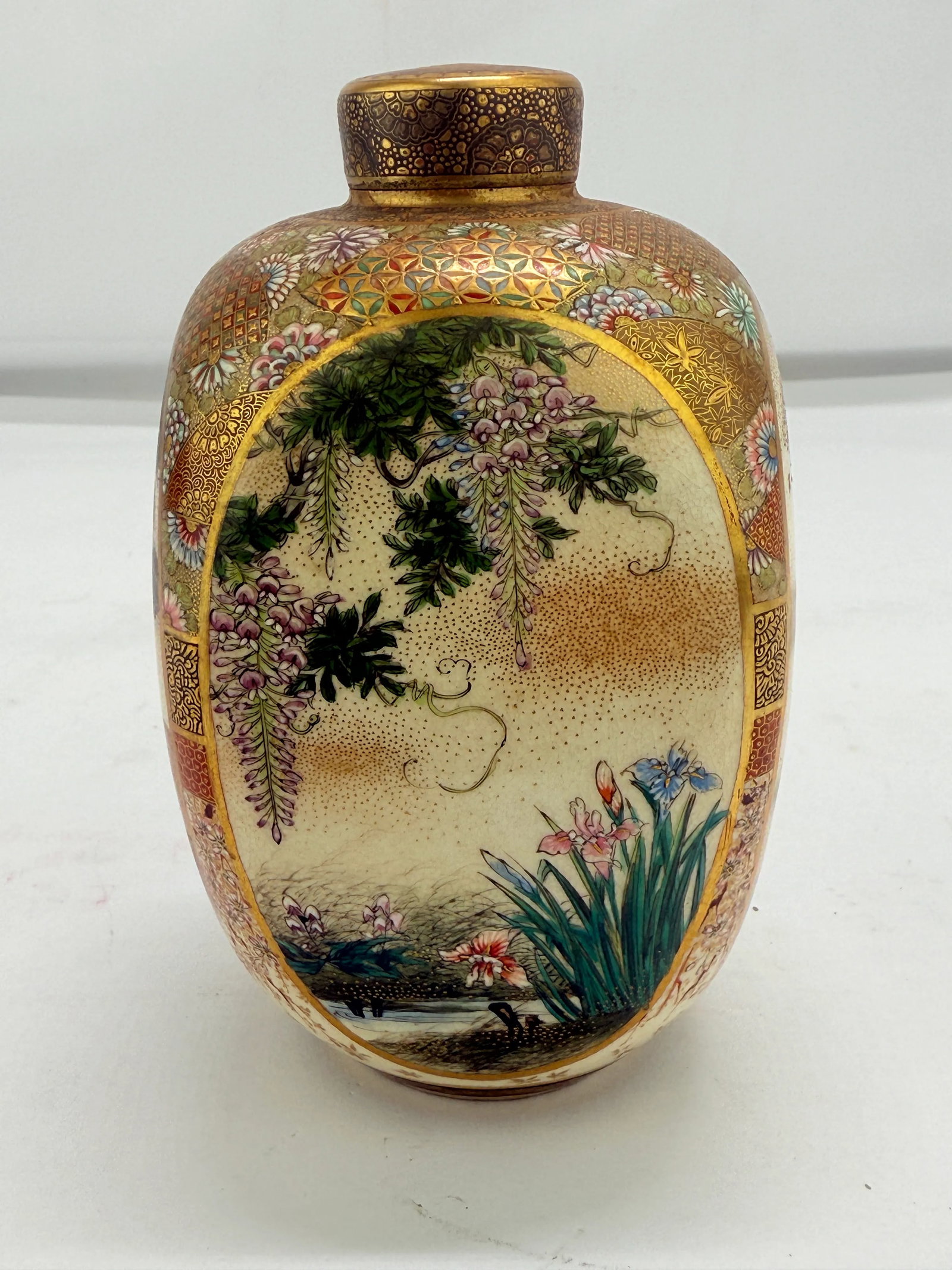 Japanese Satsuma Earthenware Four-Panel Tea Caddy, Ryuzan - Kyoto, Meiji-Taisho - 10