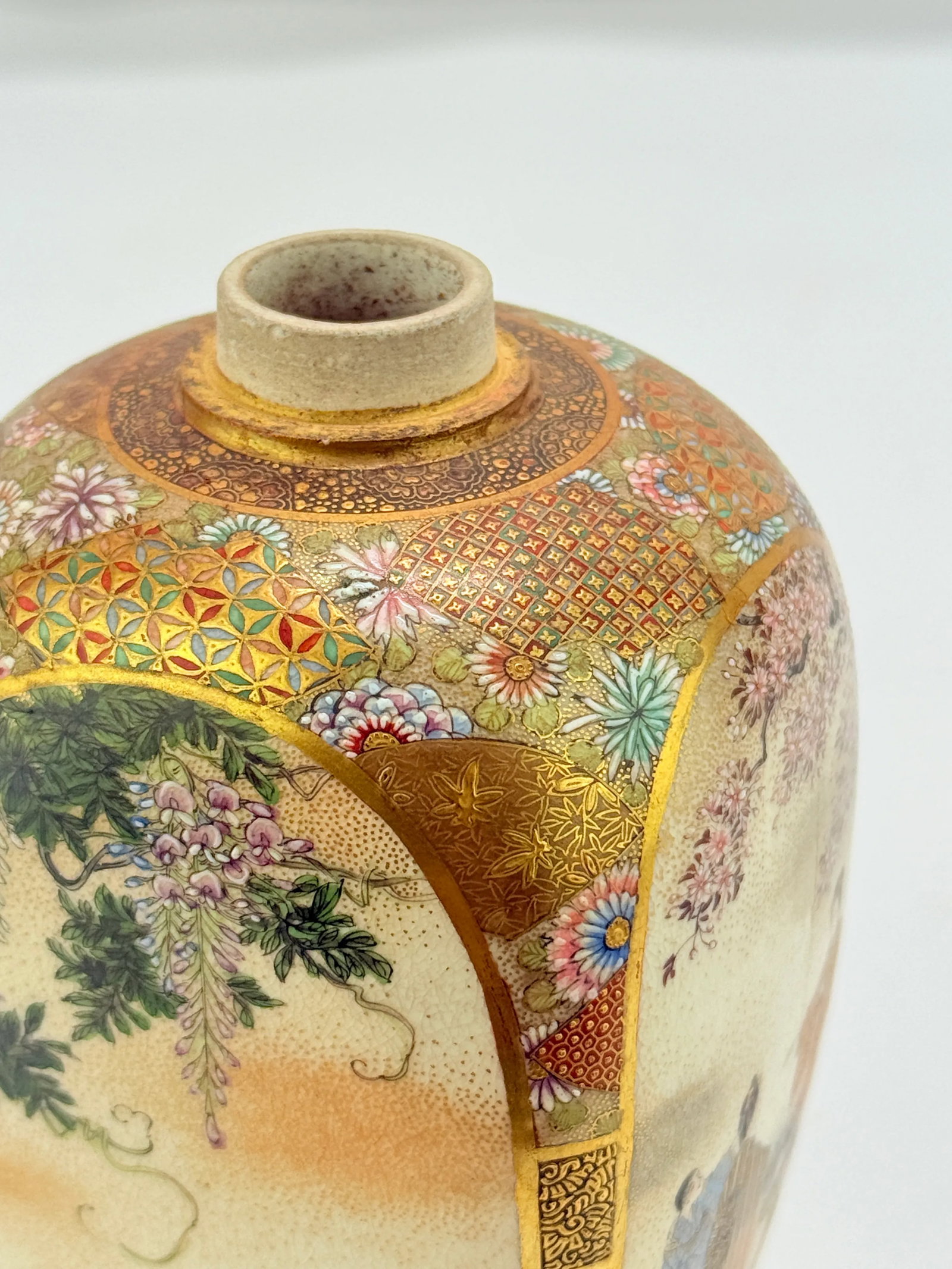 Japanese Satsuma Earthenware Four-Panel Tea Caddy, Ryuzan - Kyoto, Meiji-Taisho - 11