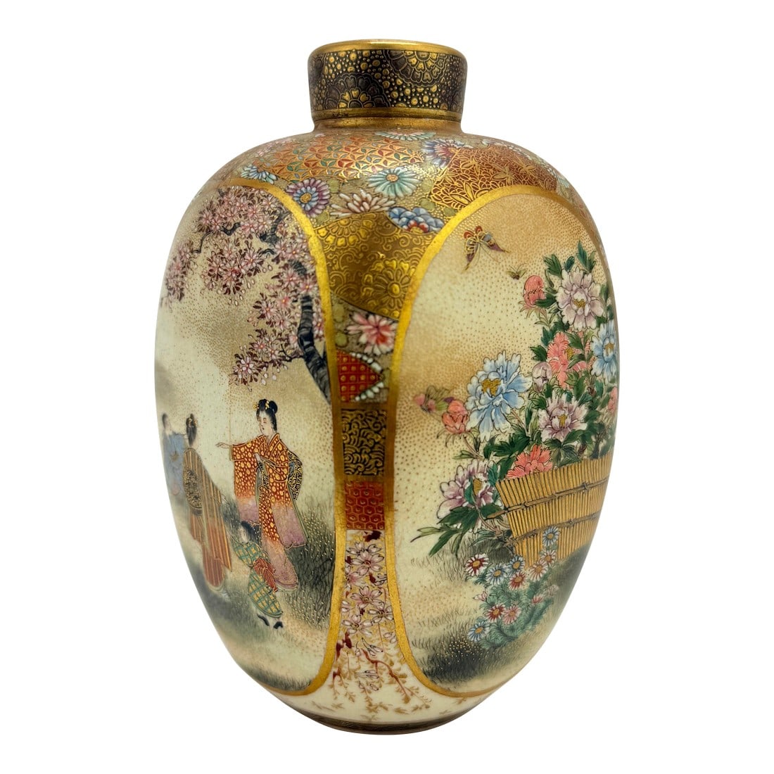Japanese Satsuma Earthenware Four-Panel Tea Caddy, Ryuzan - Kyoto, Meiji-Taisho (1 of 11)