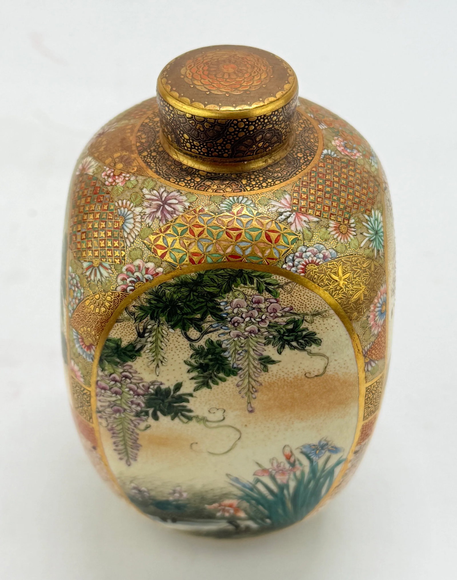 Japanese Satsuma Earthenware Four-Panel Tea Caddy, Ryuzan - Kyoto, Meiji-Taisho - 5
