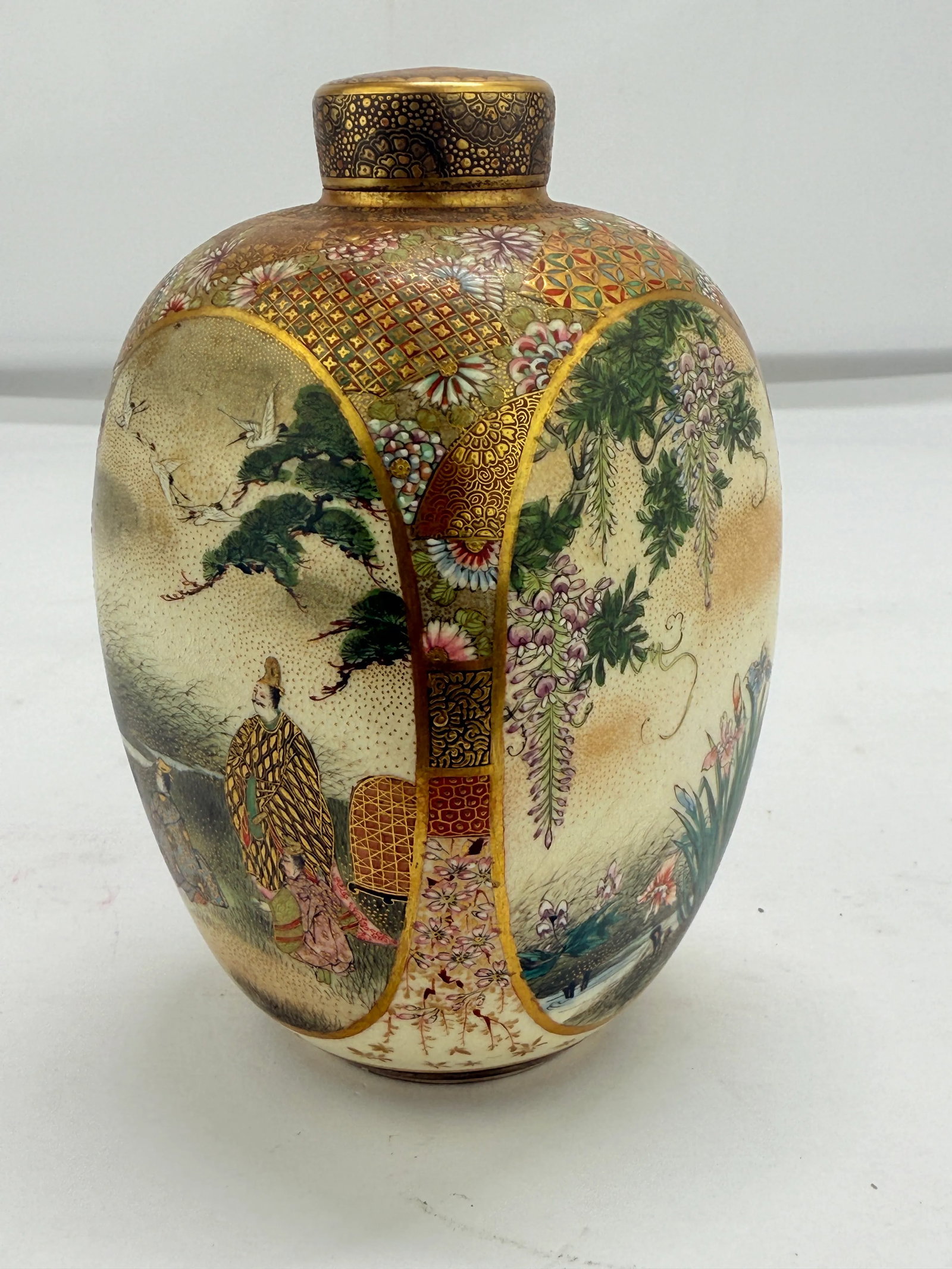 Japanese Satsuma Earthenware Four-Panel Tea Caddy, Ryuzan - Kyoto, Meiji-Taisho - 6