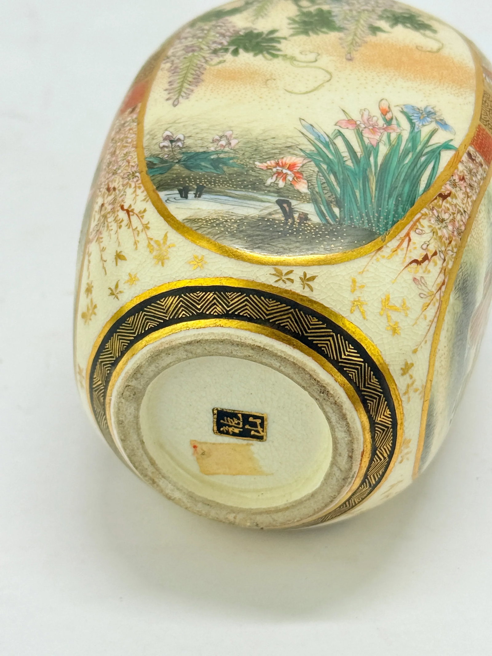 Japanese Satsuma Earthenware Four-Panel Tea Caddy, Ryuzan - Kyoto, Meiji-Taisho - 9