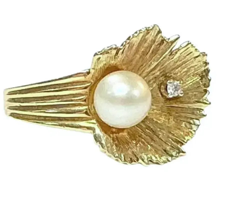Pearl and Diamond Ring 14k Gold - 6