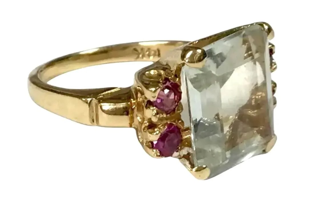 Aquamarine and Ruby Ring 14k Yellow Gold - 2