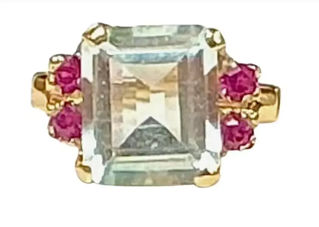 Aquamarine and Ruby Ring 14k Yellow Gold - 3