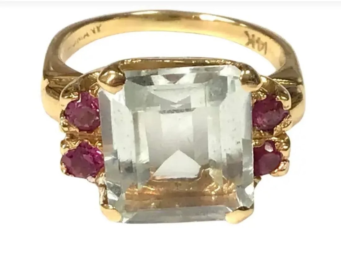 Aquamarine and Ruby Ring 14k Yellow Gold - 4