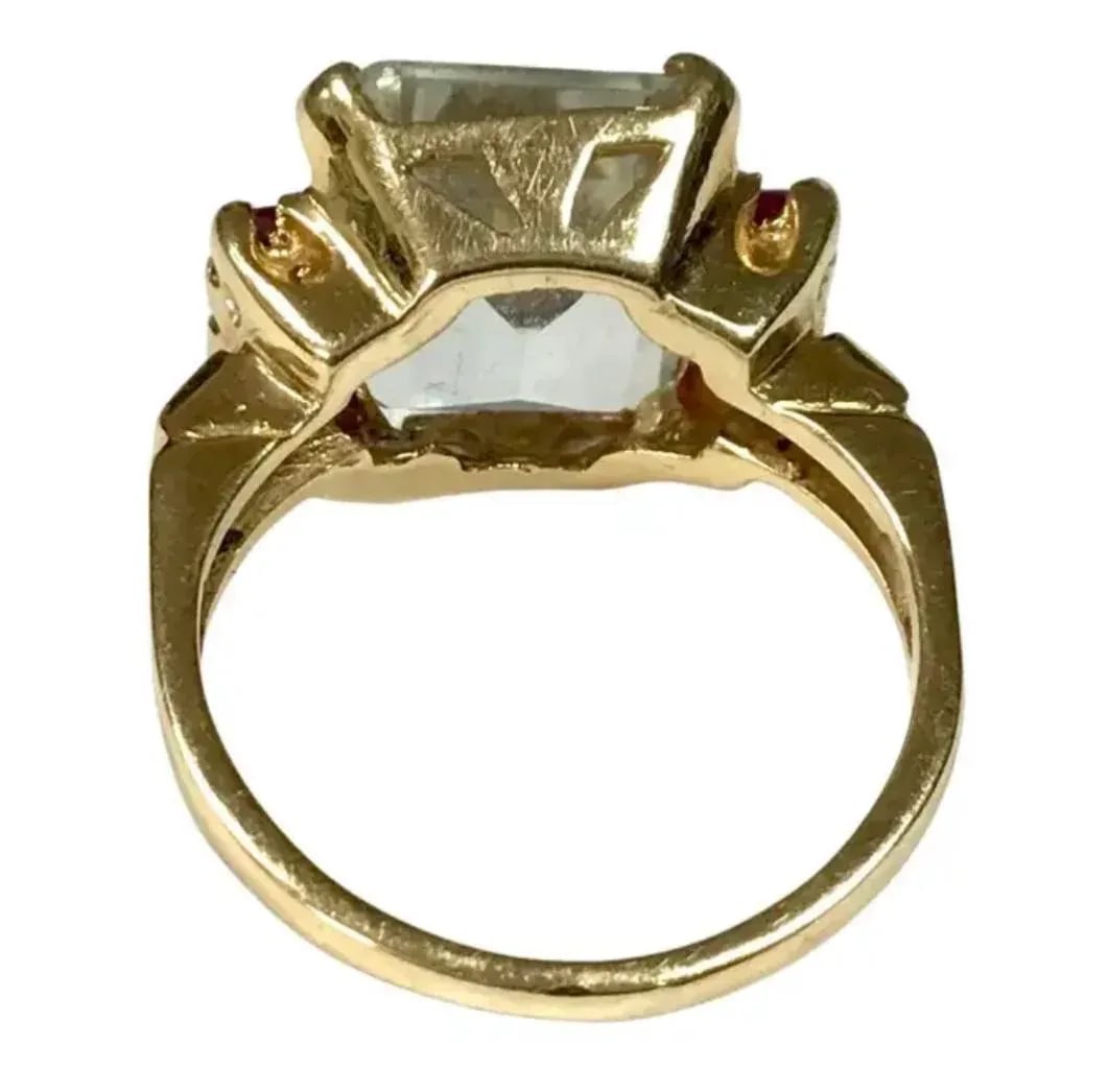 Aquamarine and Ruby Ring 14k Yellow Gold - 5