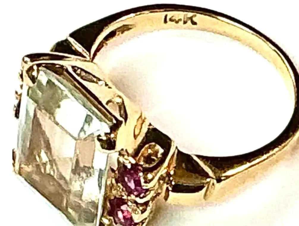 Aquamarine and Ruby Ring 14k Yellow Gold - 6