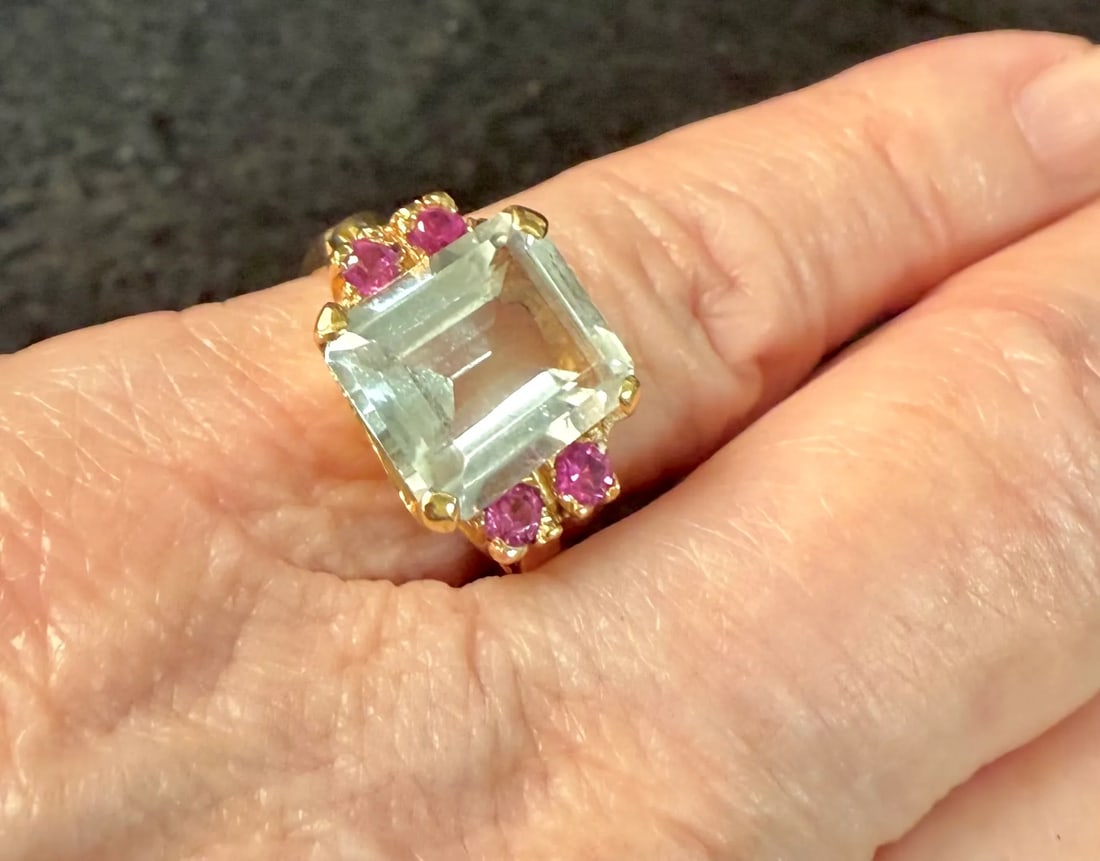 Aquamarine and Ruby Ring 14k Yellow Gold - 8