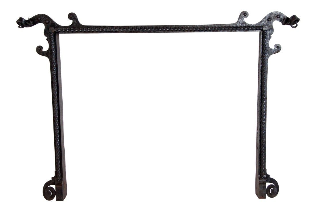 C.1900's Hand Wrought Iron Arts & Crafts Period Fireplace Surround: Absolutely EXCEPTIONAL antique early 1900's Arts & Crafts period fireplace surround! Hand crafted out of solid iron, each twist was done by hand, all hand hammered and forged. This is truly the work