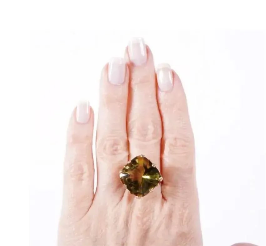 Antique English Yellow Gold Citrine Ring, Size 8 - 11