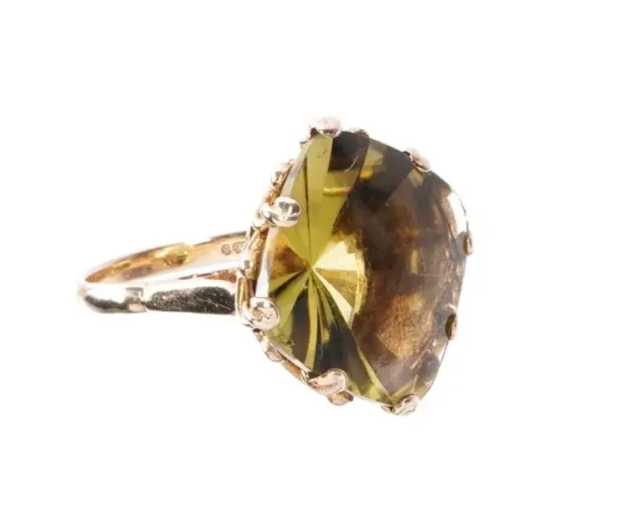 Antique English Yellow Gold Citrine Ring, Size 8 - 2