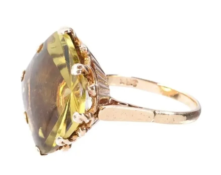 Antique English Yellow Gold Citrine Ring, Size 8 - 3