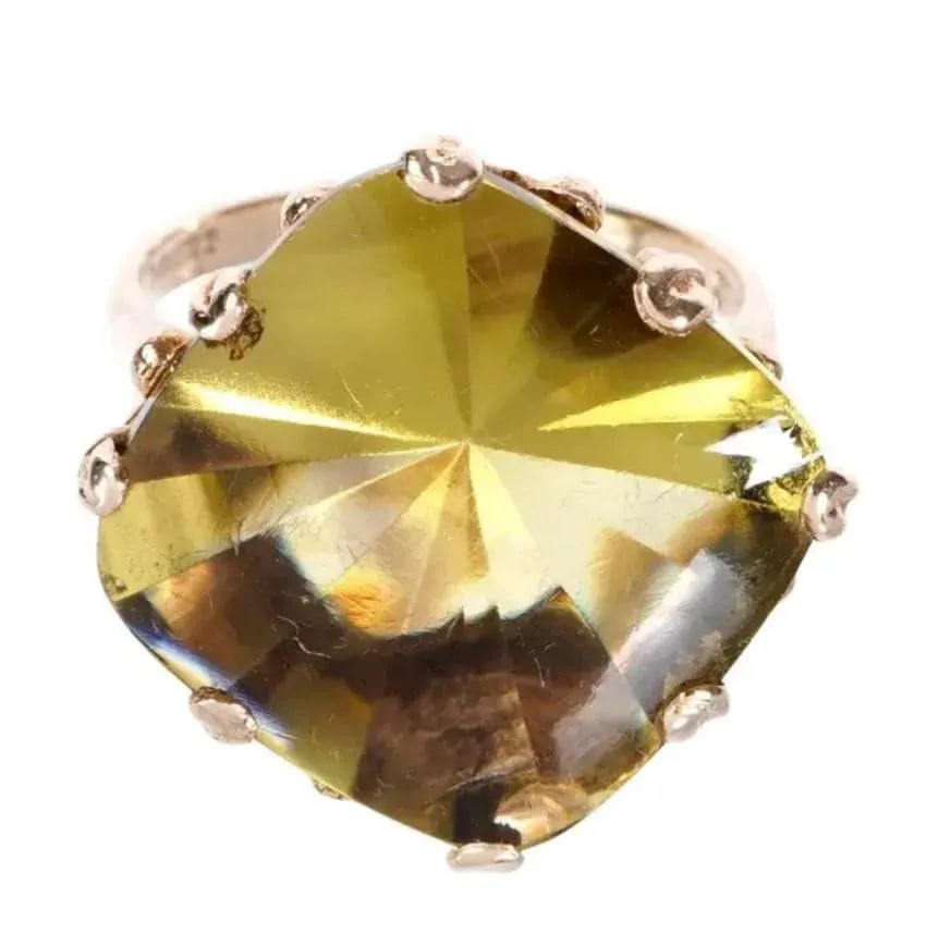 Antique English Yellow Gold Citrine Ring, Size 8 - 5