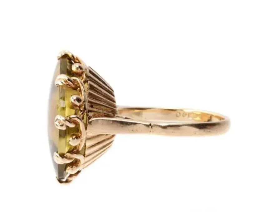 Antique English Yellow Gold Citrine Ring, Size 8 - 6