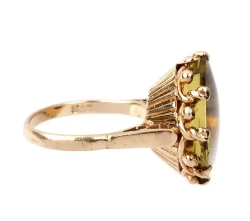 Antique English Yellow Gold Citrine Ring, Size 8 - 7