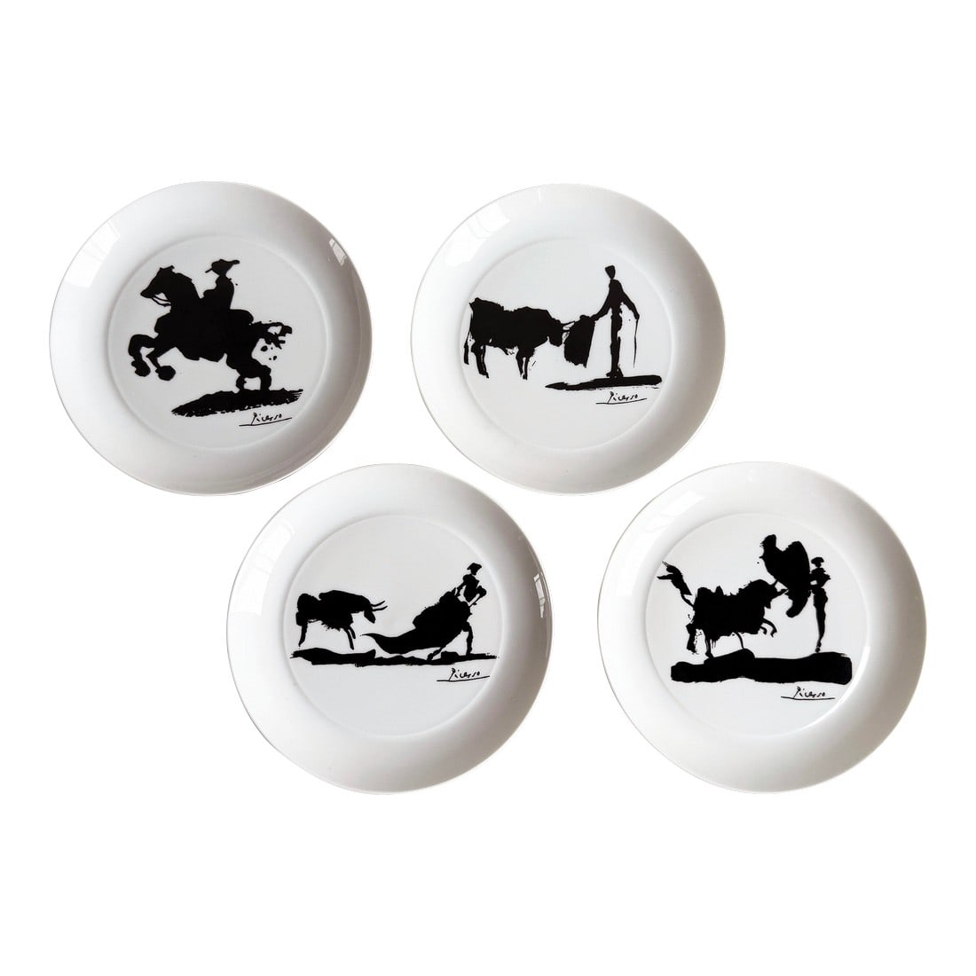 Vintage Pablo Picasso for Block of Bidasoa Spain 8" Lunch Plates - Set of 4: Fabulous set of 4 vintage Block 8" luncheon plates, with designs by the famed artist Pablo Picasso! Great plates with a very fun design, sure to add some conversation to your next lunch. They measure 