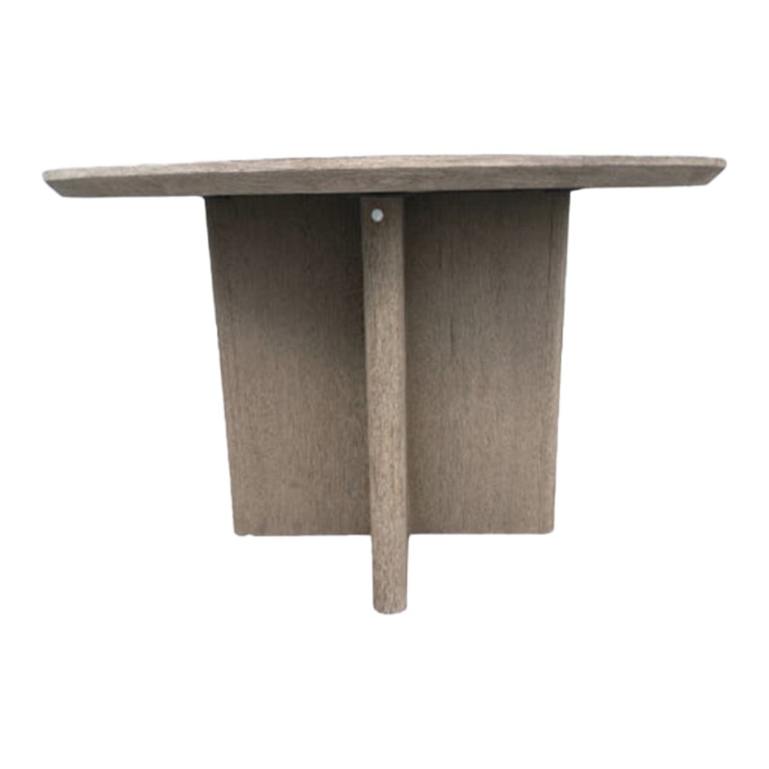 RH Balmain Round Teak Dining Table in Weathered Teak Finish: RH Balmain Round Teak Dining Table – 48" Weathered Teak Finish Architectural Elegance Meets Outdoor Durability Inspired by the sweeping arches of Sydney's historic Queen Victoria Building, the B