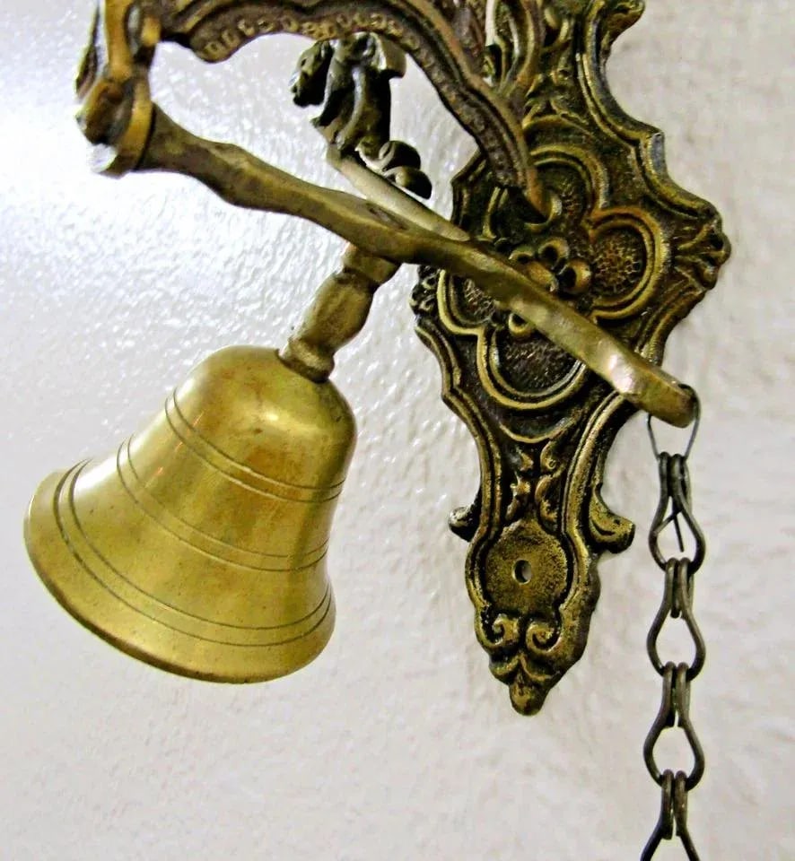 Antique Monastery Call to Prayer Wall Bell With Chain Handle Ringer - 11