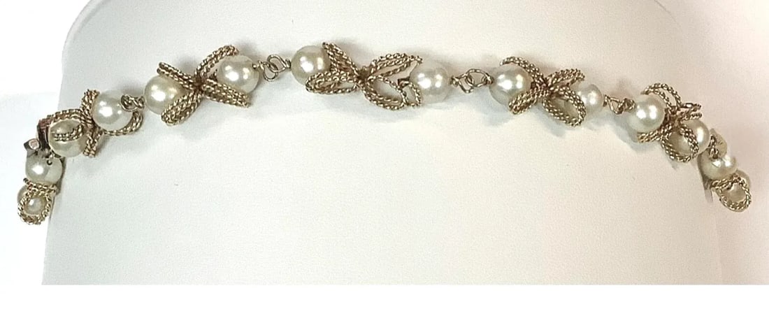 Vintage 14k Yellow Gold and Pearl Bracelet - 2