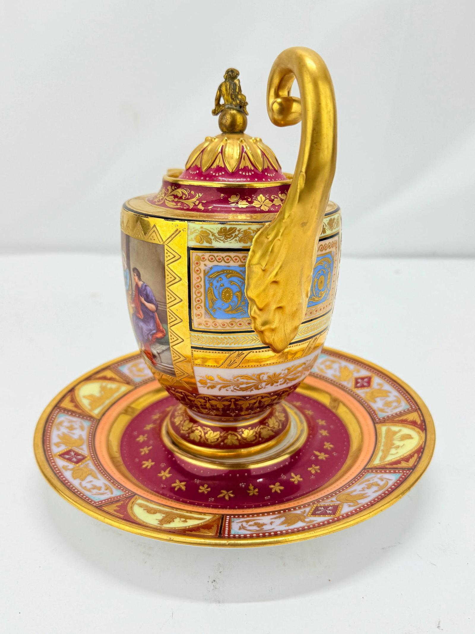 Royal Vienna Porcelain Covered Pitcher & Underplate Hector and Paris, Circa 1830 - 2