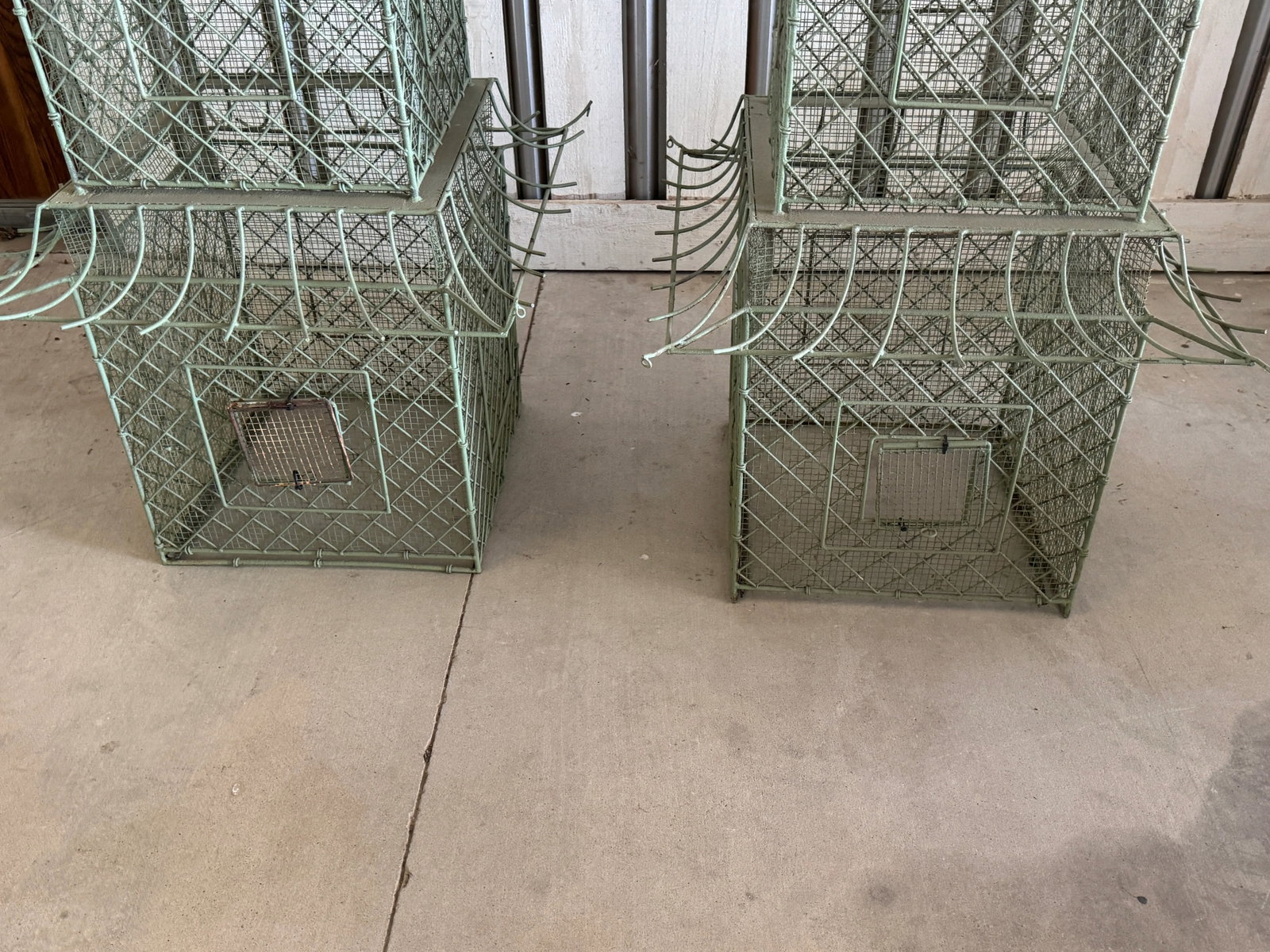 Pair of Monumental Chinoiserie Style Painted Iron Pagoda-Form Birdcages - 16