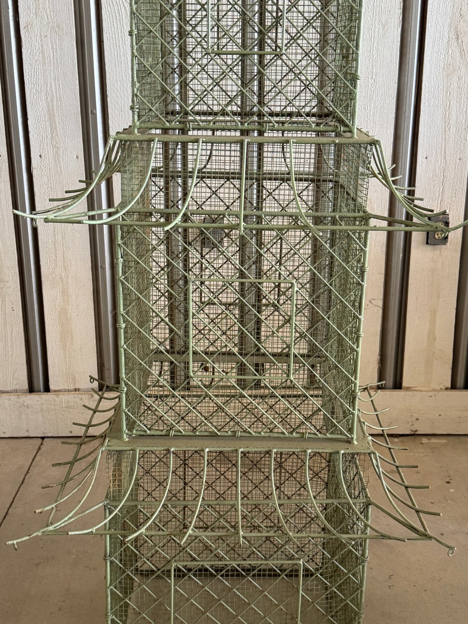 Pair of Monumental Chinoiserie Style Painted Iron Pagoda-Form Birdcages - 17