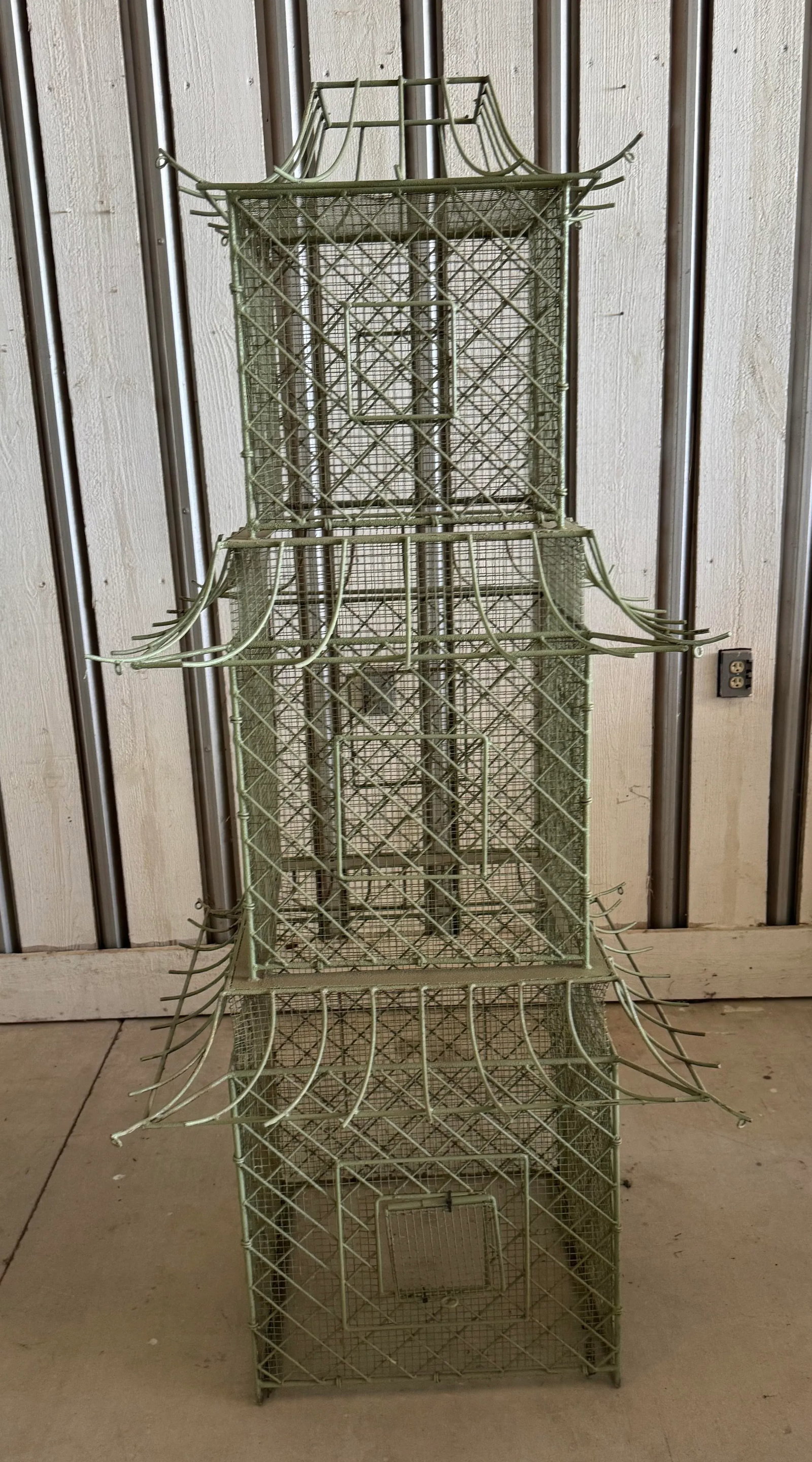 Pair of Monumental Chinoiserie Style Painted Iron Pagoda-Form Birdcages - 5
