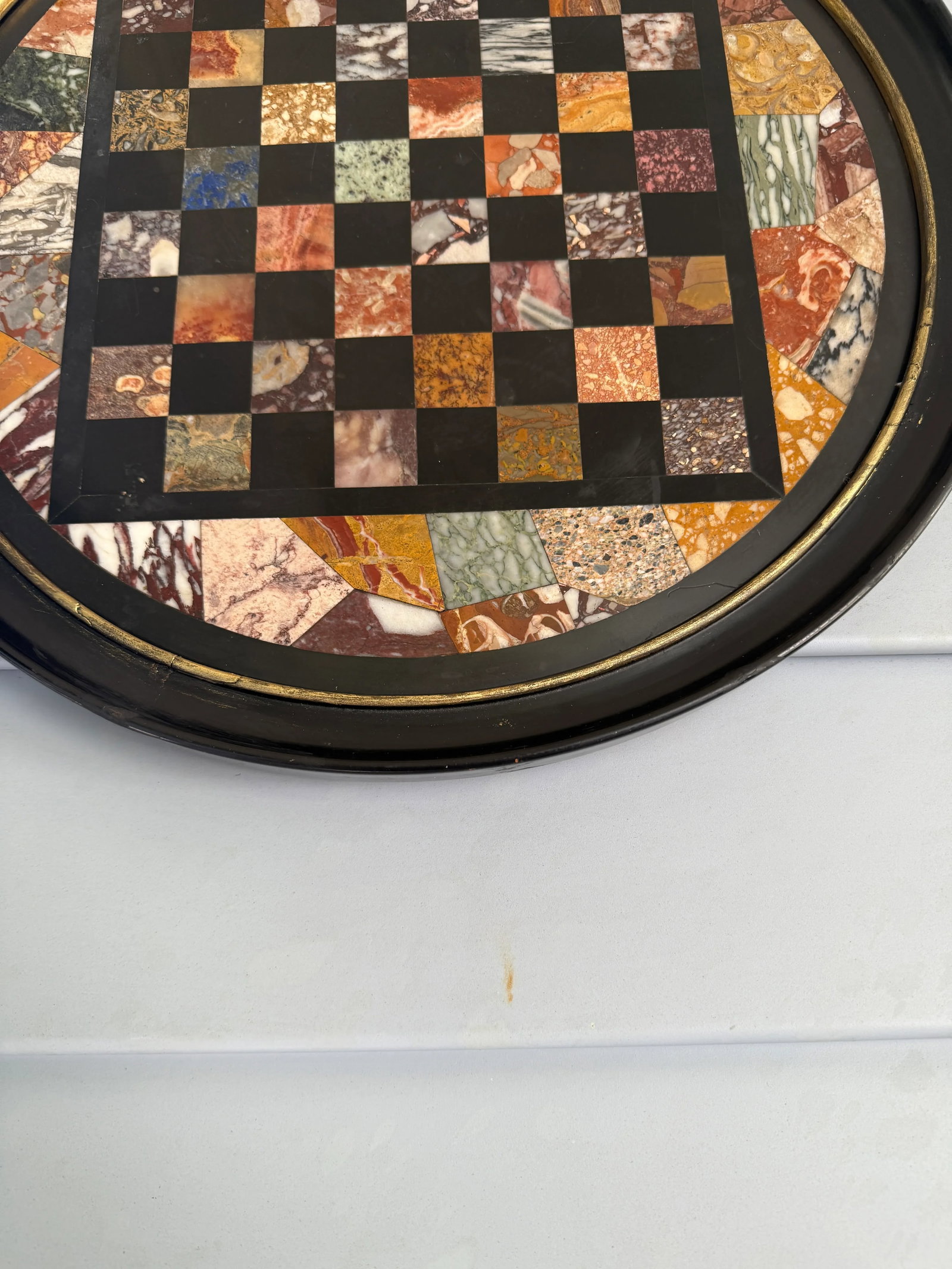 Italian Grand Tour Specimen Marble Circular Chessboard Plaque Pietra Dura 19th C - 10