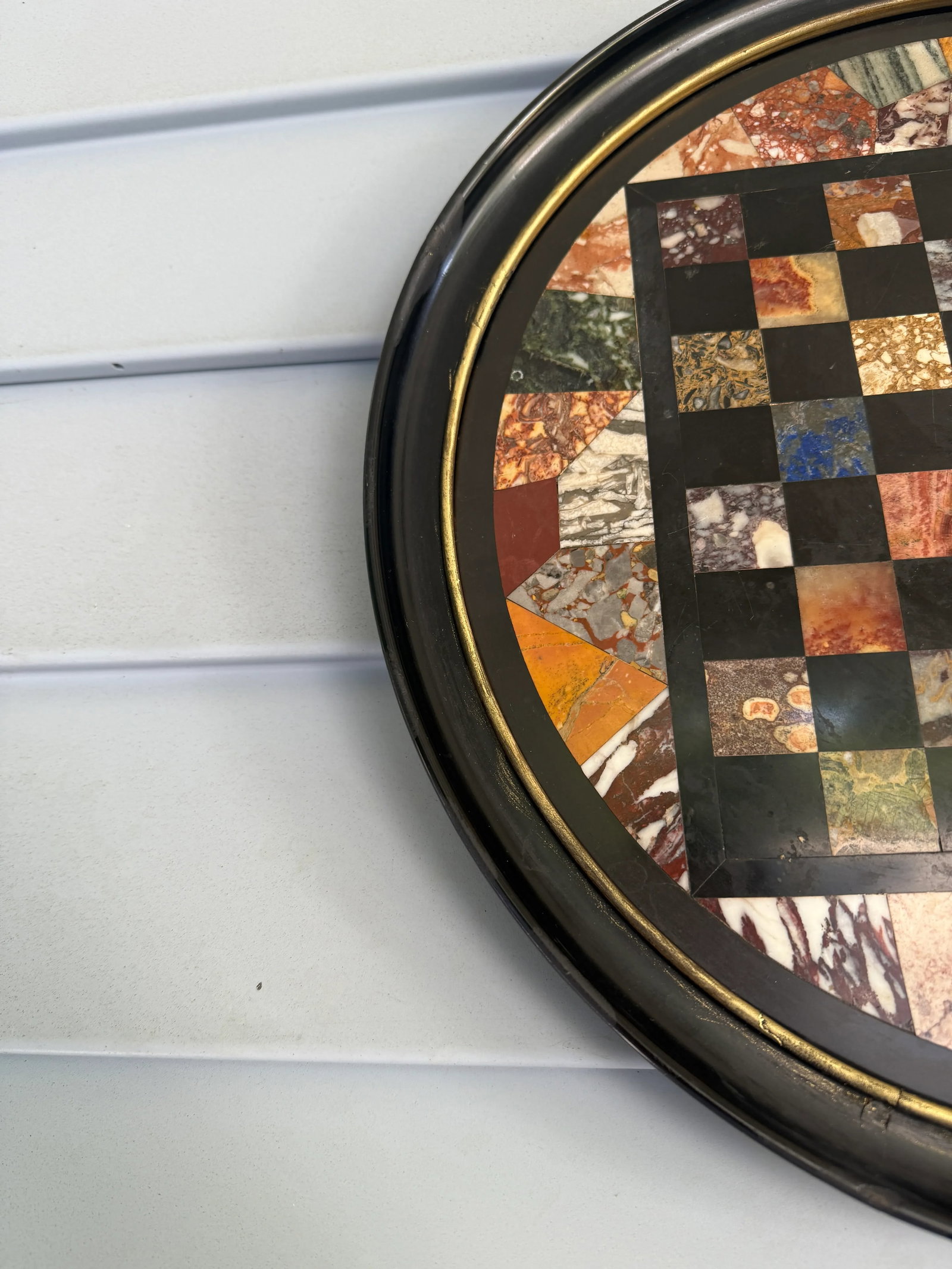 Italian Grand Tour Specimen Marble Circular Chessboard Plaque Pietra Dura 19th C - 2