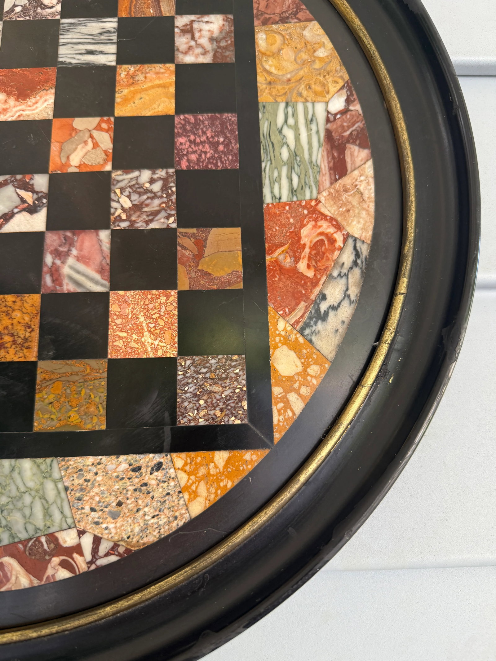 Italian Grand Tour Specimen Marble Circular Chessboard Plaque Pietra Dura 19th C - 3