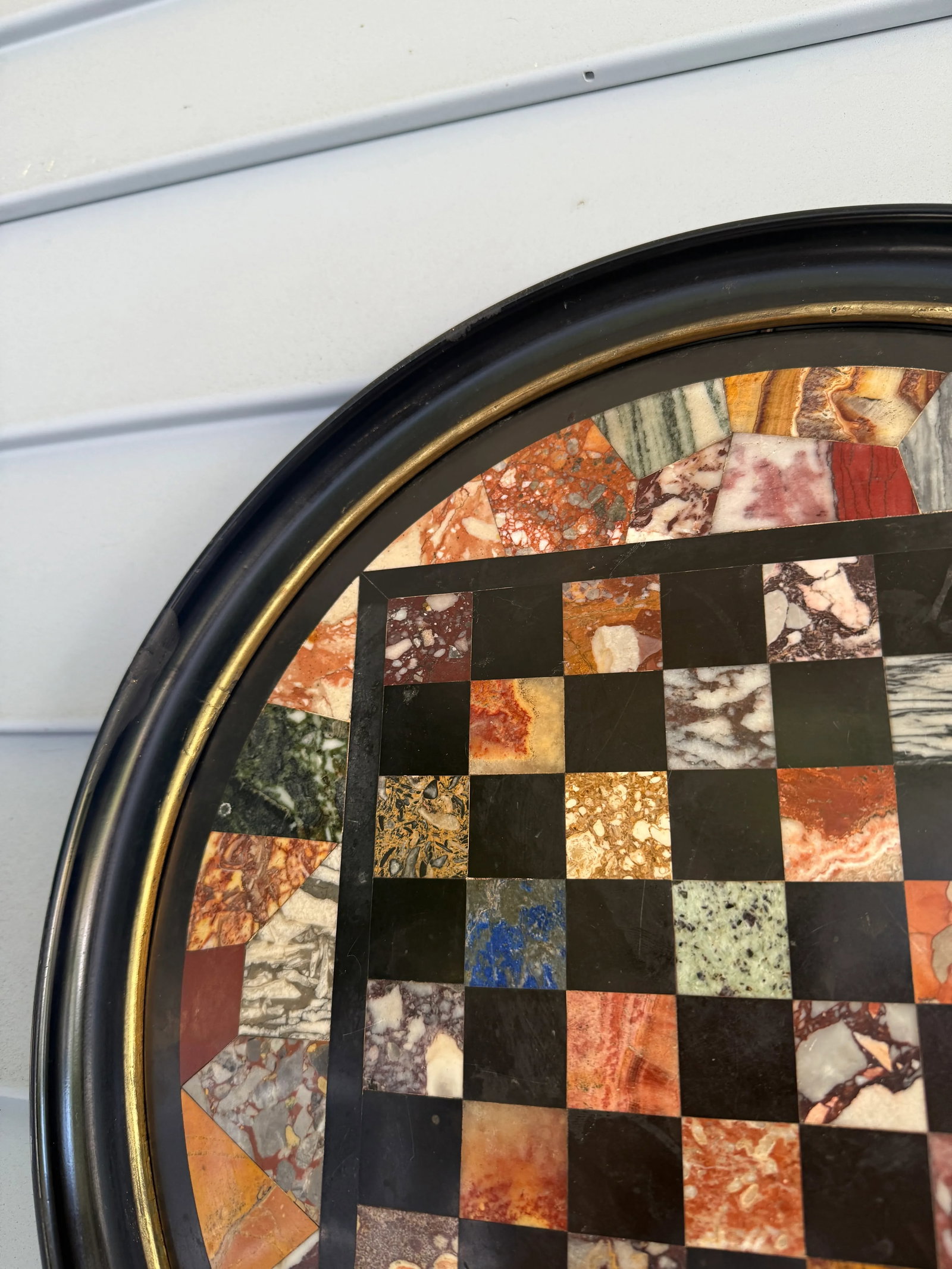 Italian Grand Tour Specimen Marble Circular Chessboard Plaque Pietra Dura 19th C - 4