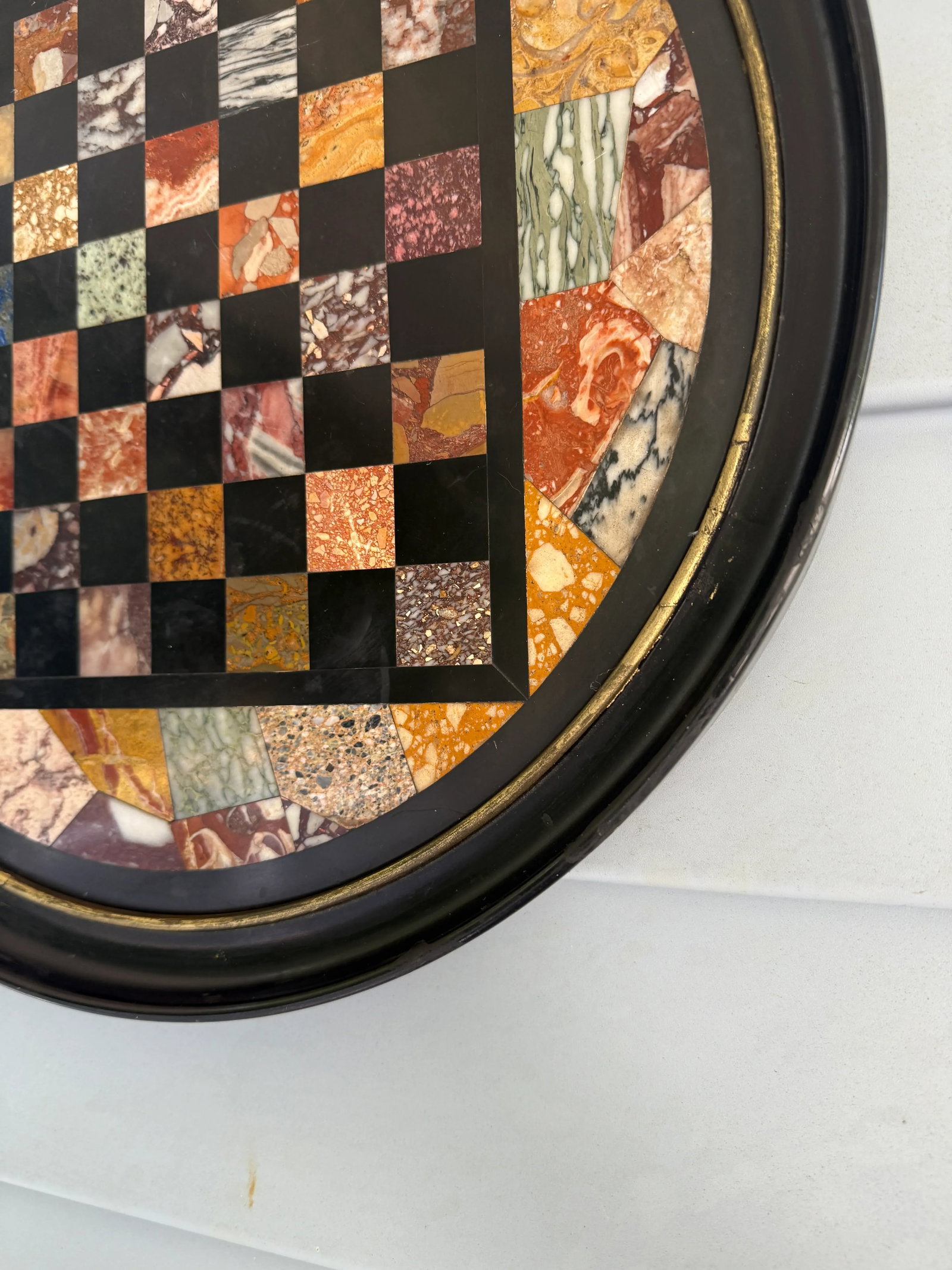Italian Grand Tour Specimen Marble Circular Chessboard Plaque Pietra Dura 19th C - 5