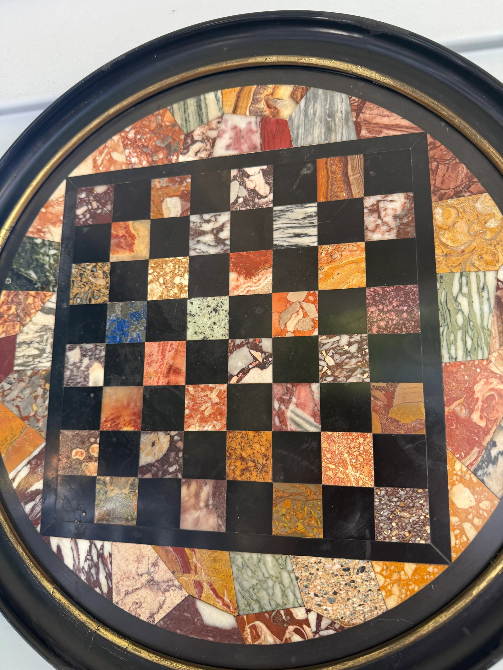 Italian Grand Tour Specimen Marble Circular Chessboard Plaque Pietra Dura 19th C - 6