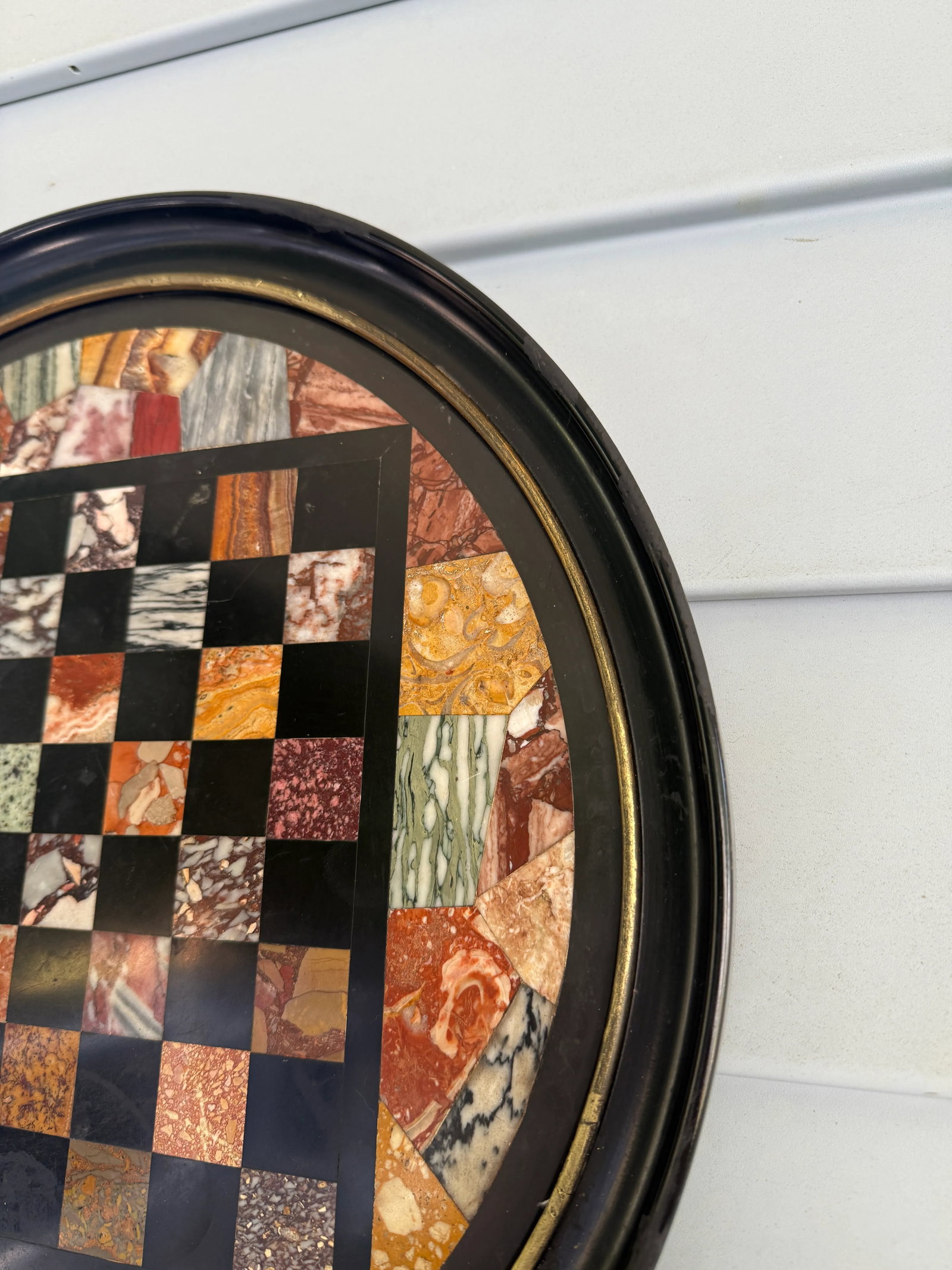 Italian Grand Tour Specimen Marble Circular Chessboard Plaque Pietra Dura 19th C - 8