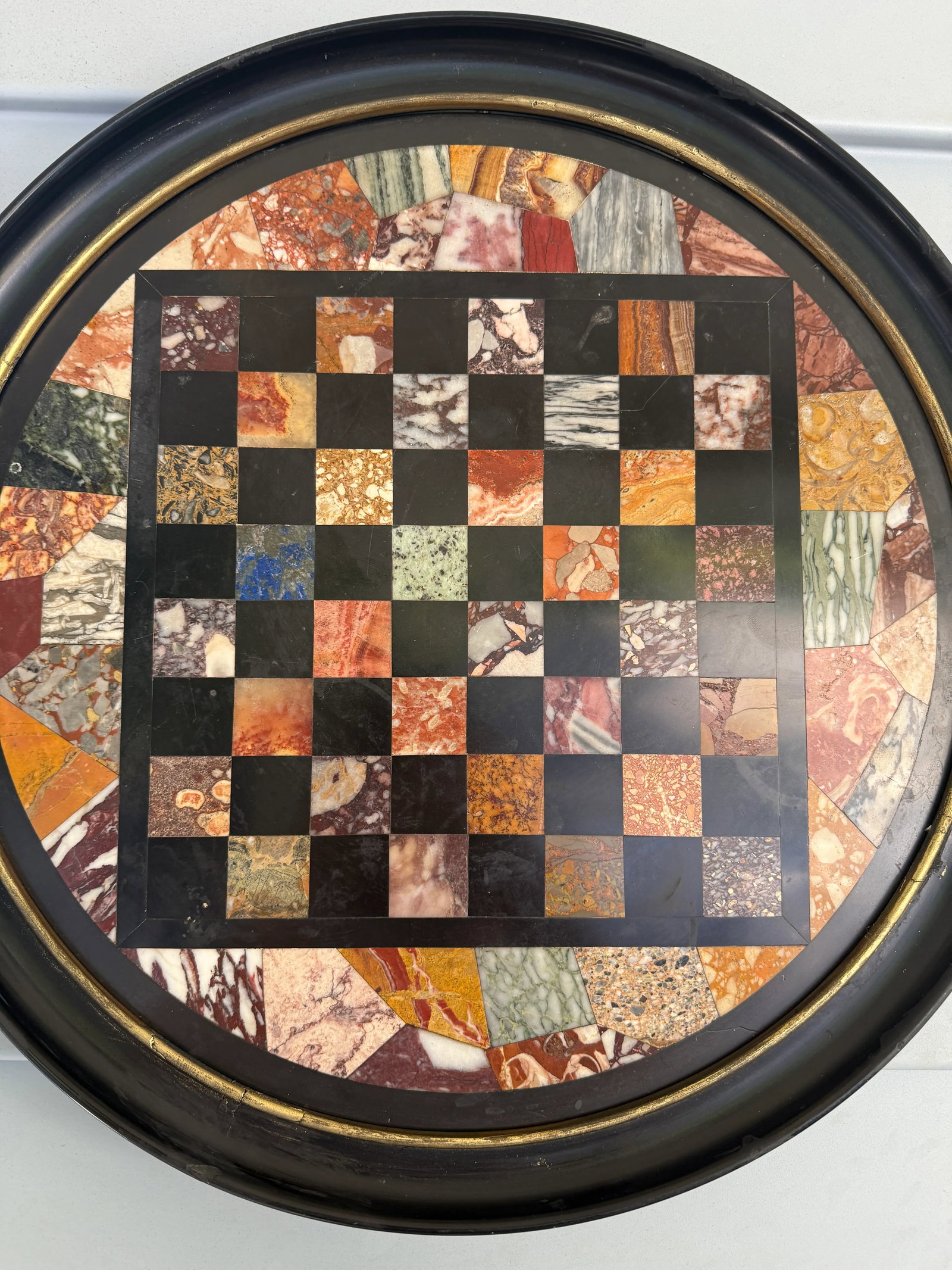 Italian Grand Tour Specimen Marble Circular Chessboard Plaque Pietra Dura 19th C - 9