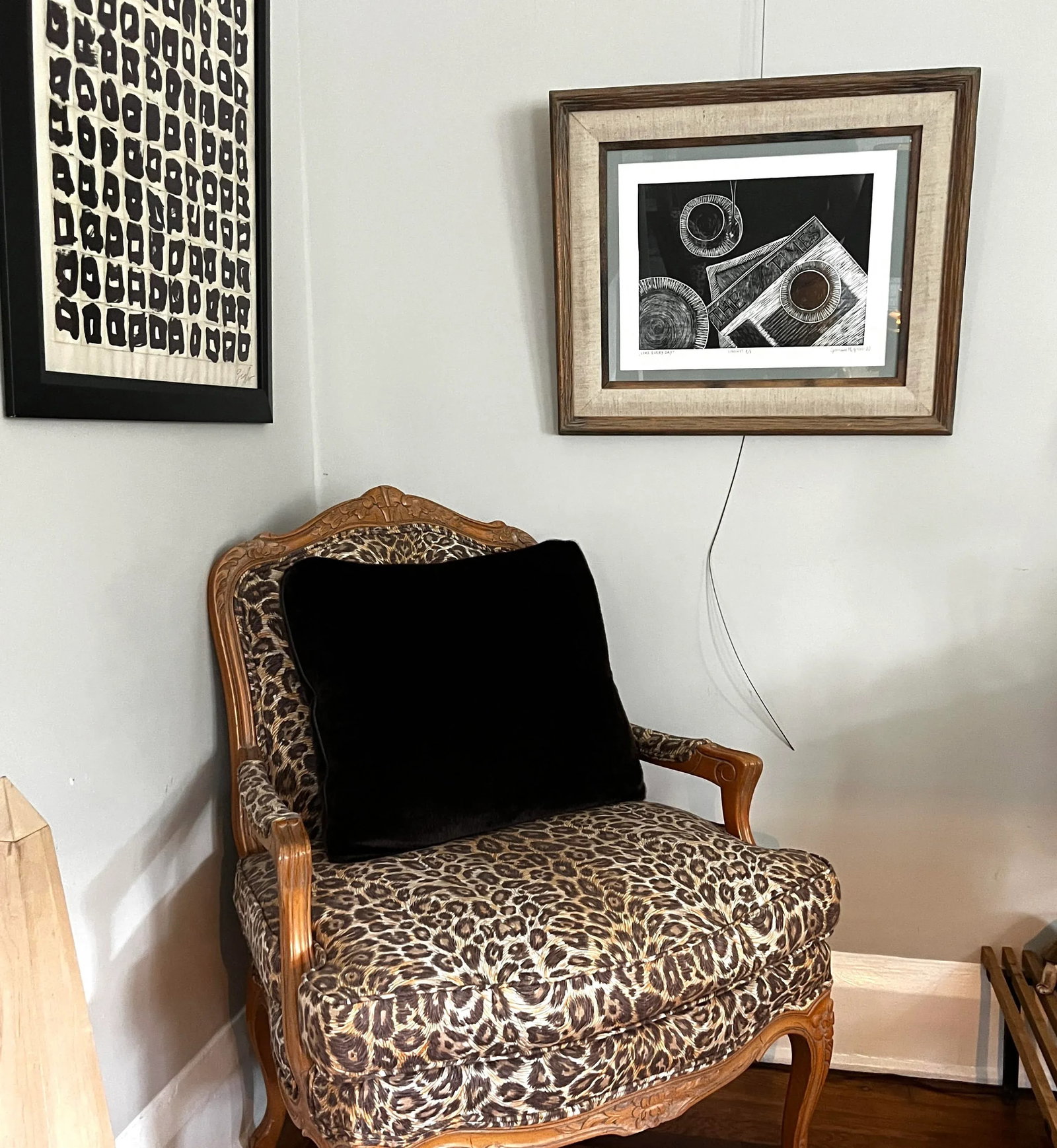 Framed Original Black and White Linocut Print, "Like Every Day" "” Coffee & the New York Times - 5