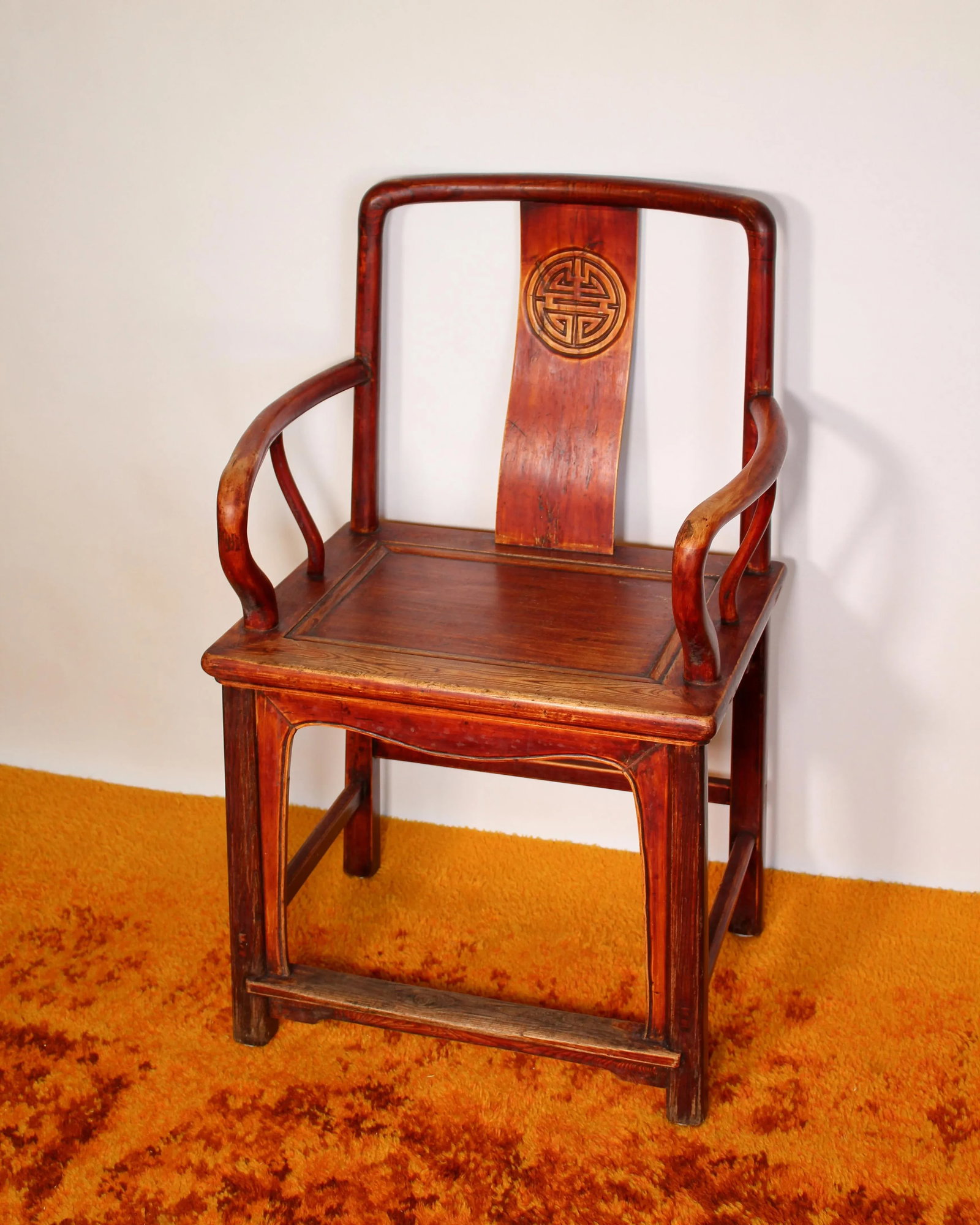19th Century Ming Style Oxblood Finish Pair of Double Longevity Chairs - 2