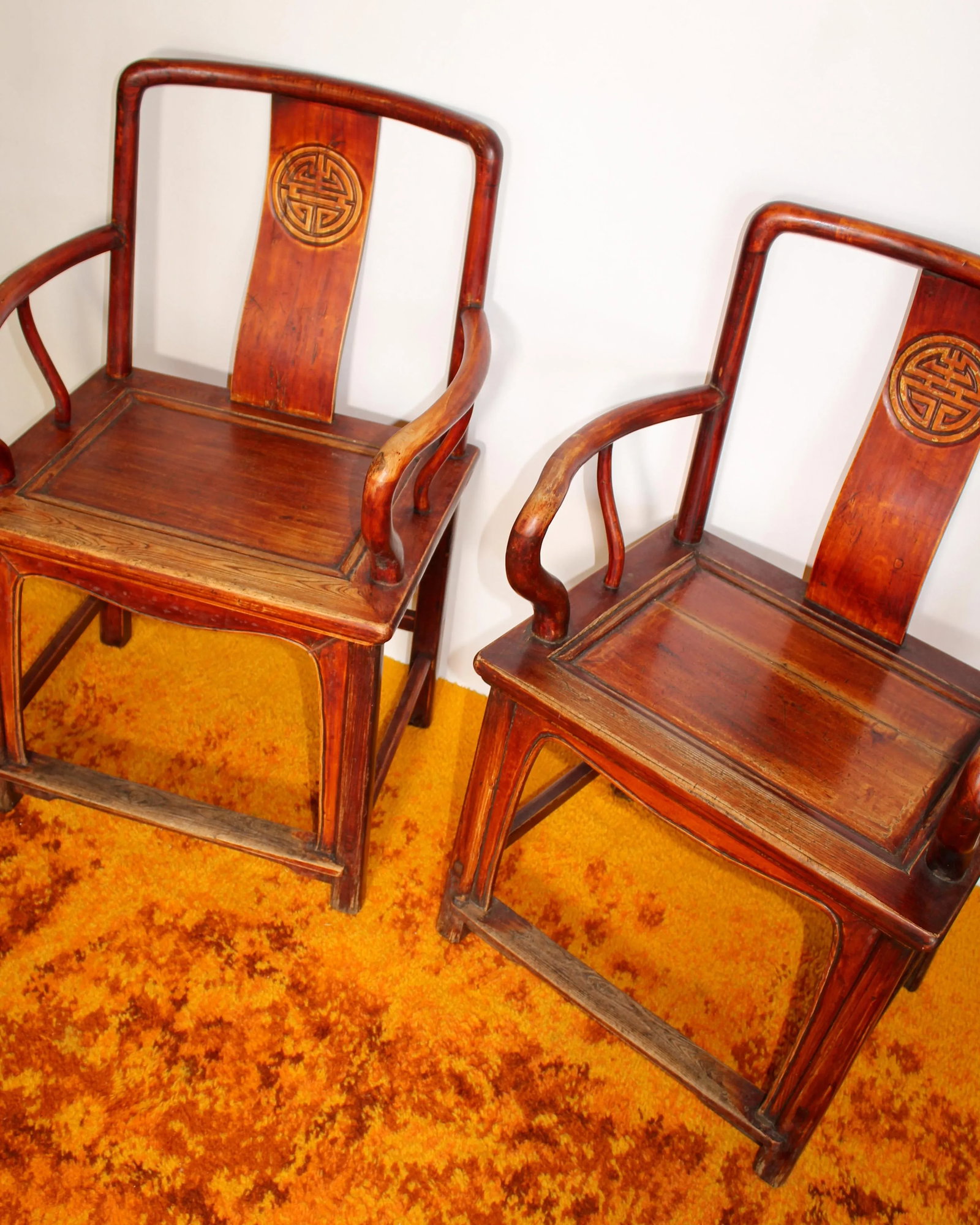 19th Century Ming Style Oxblood Finish Pair of Double Longevity Chairs - 3