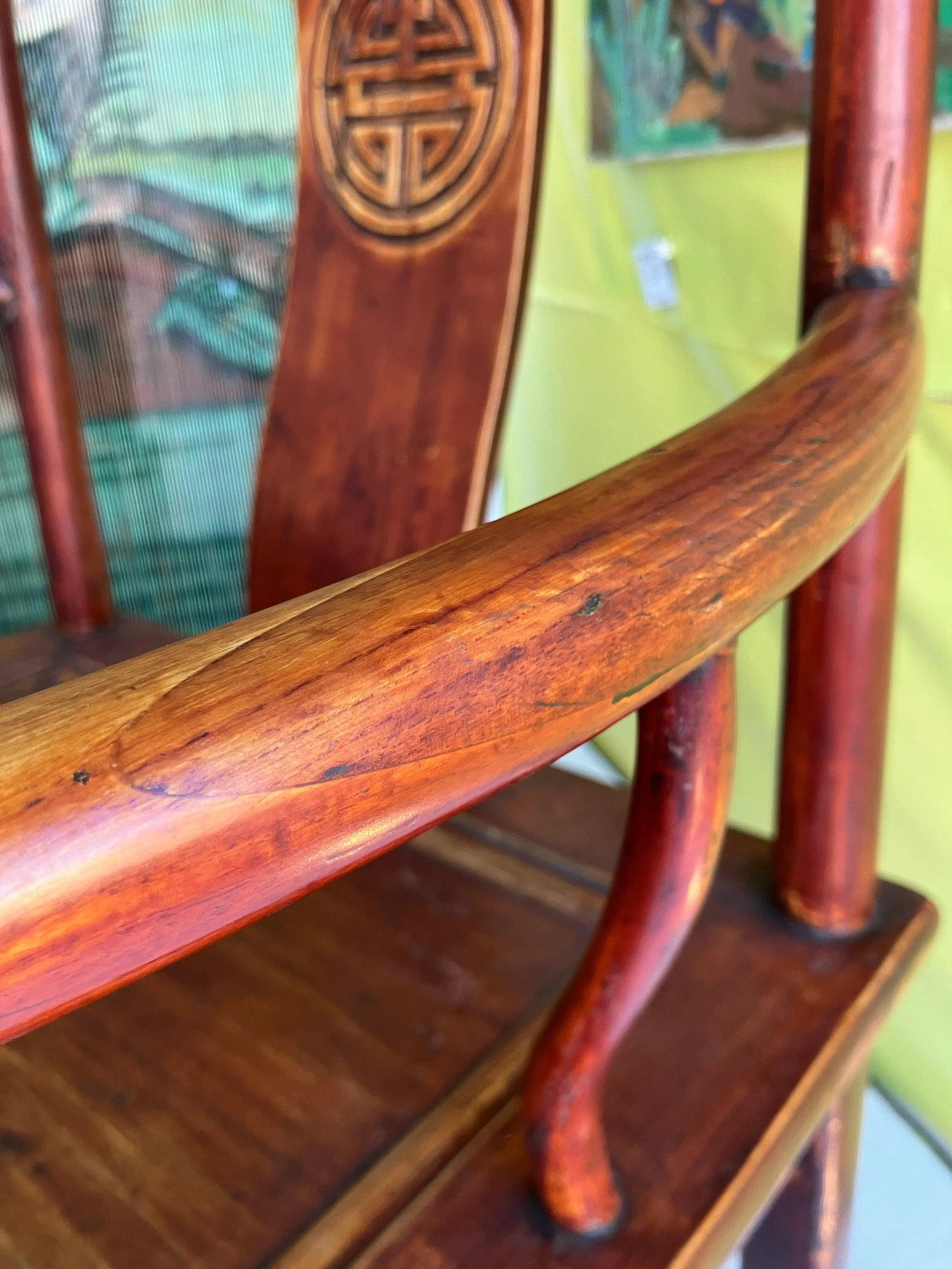 19th Century Ming Style Oxblood Finish Pair of Double Longevity Chairs - 7