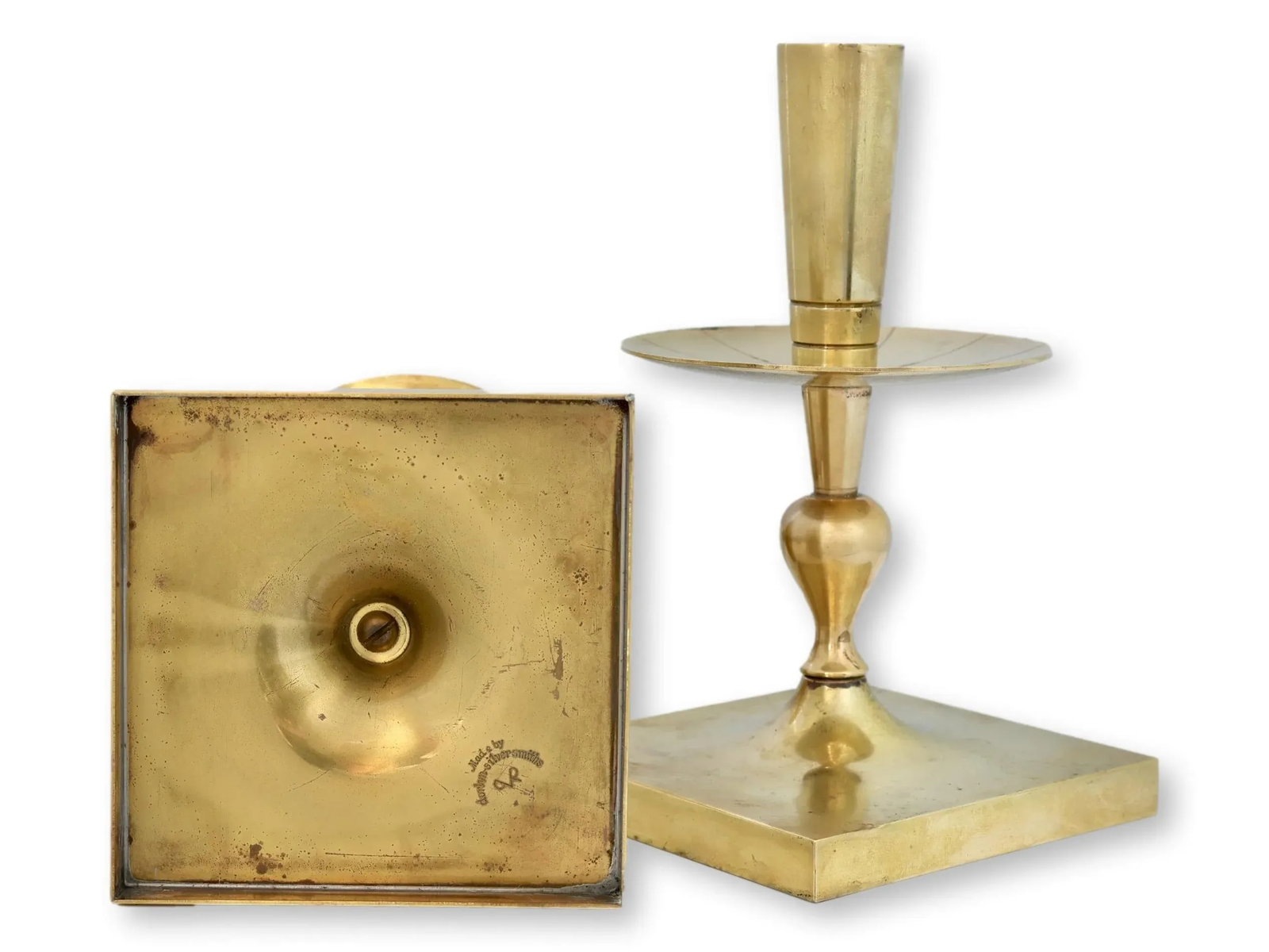 Midcentury Tommi Parzinger Brass Candleholders, Pair - 3
