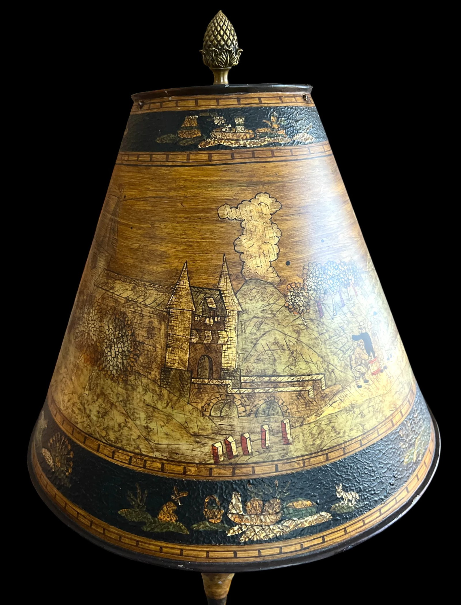 Vintage Chinoiserie Tole Table Lamps With Hand-Painted Landscape Shades – A Pair - 4